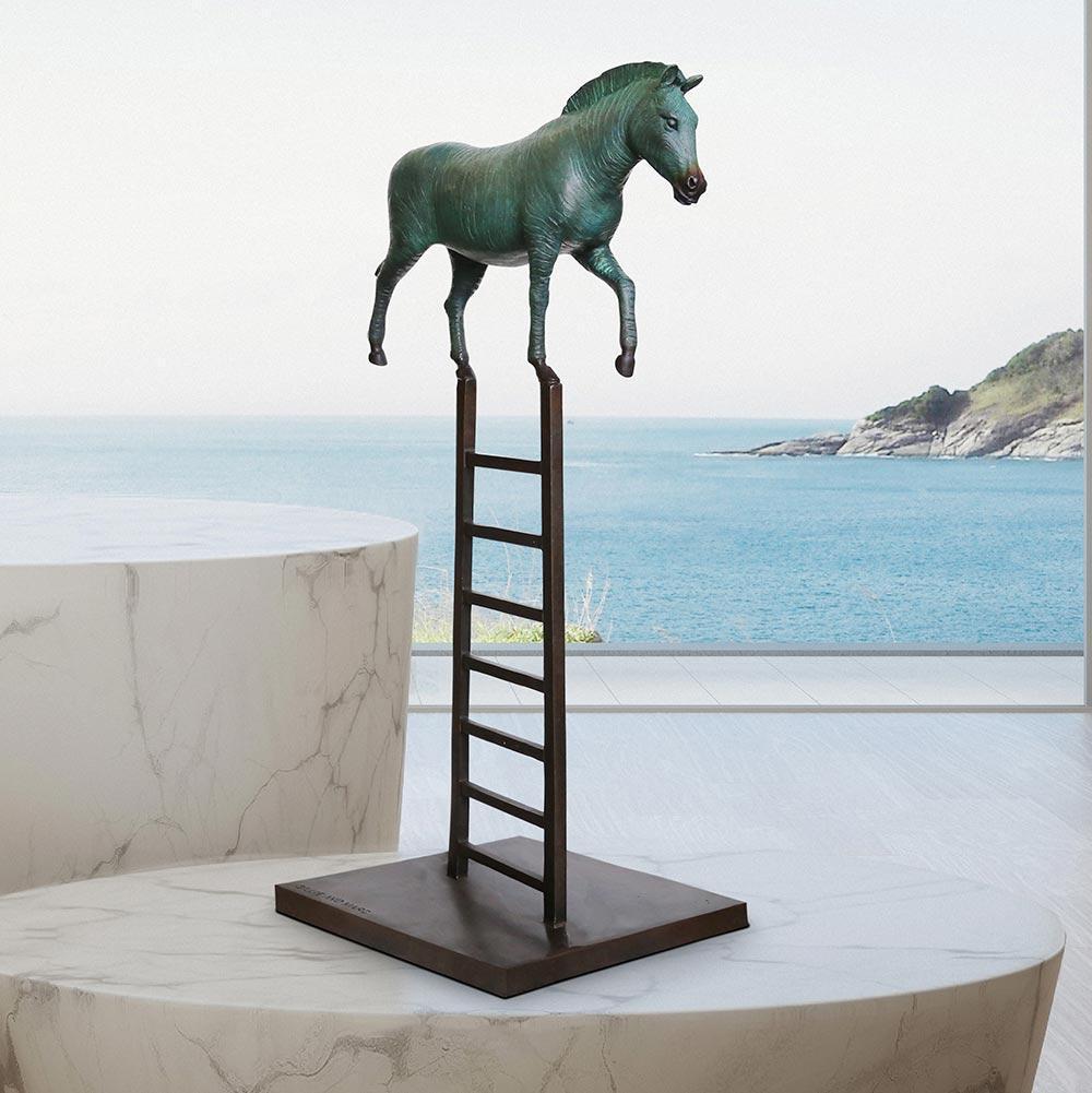 Authentic Bronze Zebra reaches new heights sculpture by Gillie and Marc - Art by Gillie and Marc Schattner