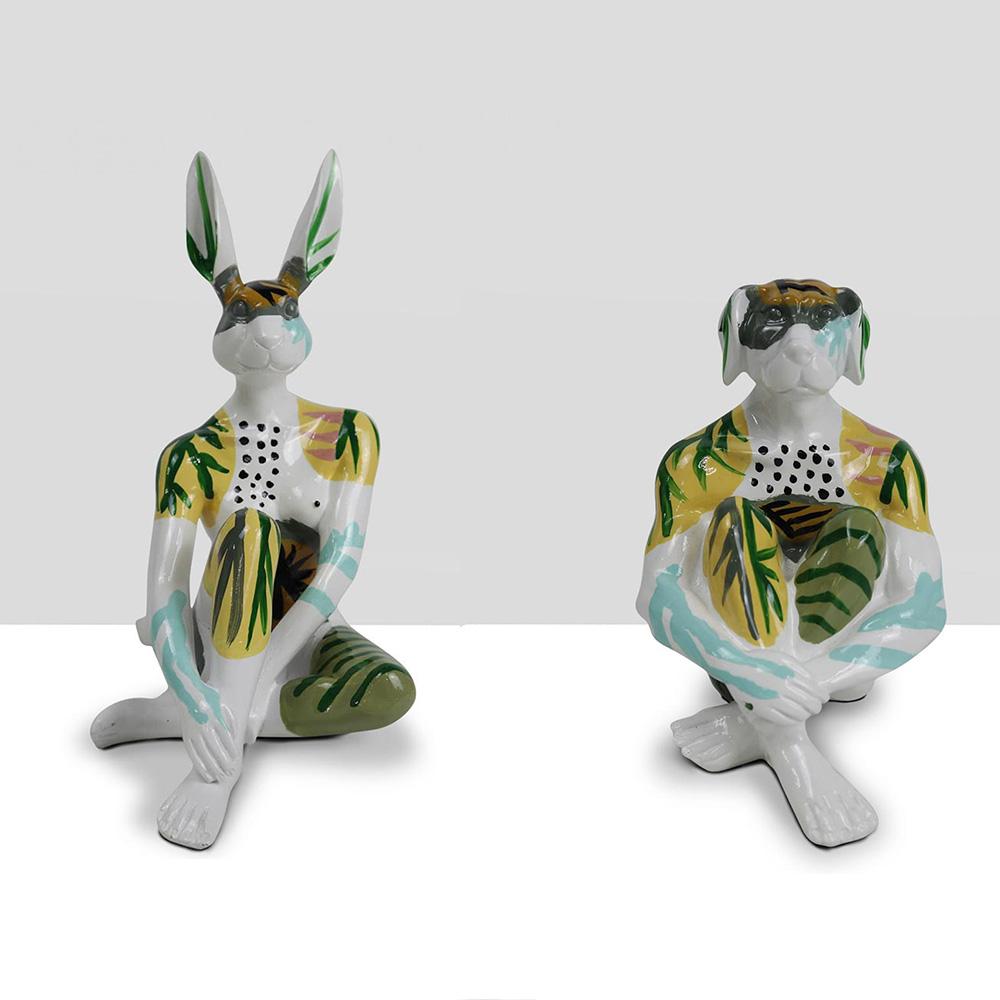 Resin Animal Sculpture - Art - Gillie and Marc - Mini Rabbit - Splash - Ferns For Sale 2