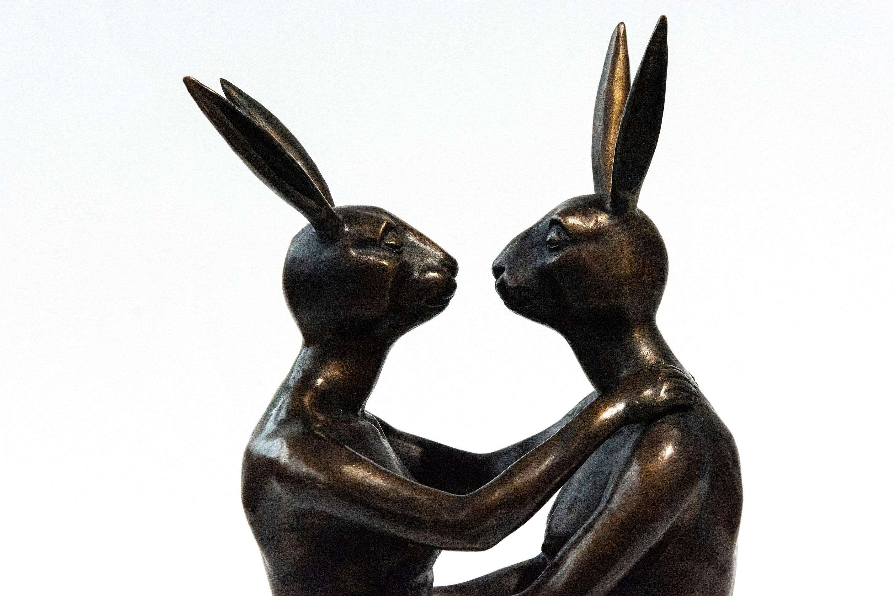 She loved being in love 7/30 - playful, figurative bronze sculpture - Sculpture by Gillie and Marc Schattner