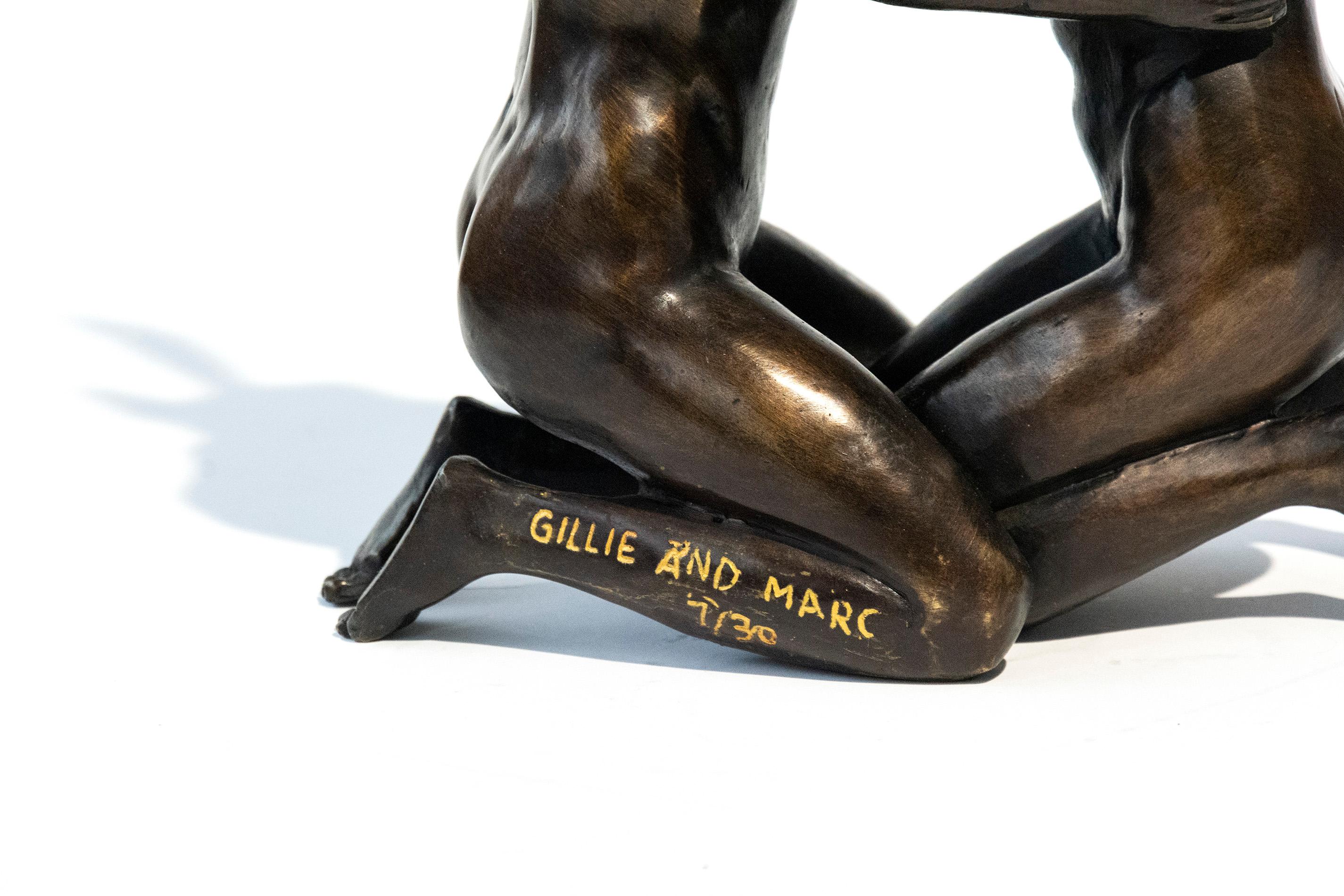 She loved being in love 7/30 - playful, figurative bronze sculpture - Gold Figurative Sculpture by Gillie and Marc Schattner