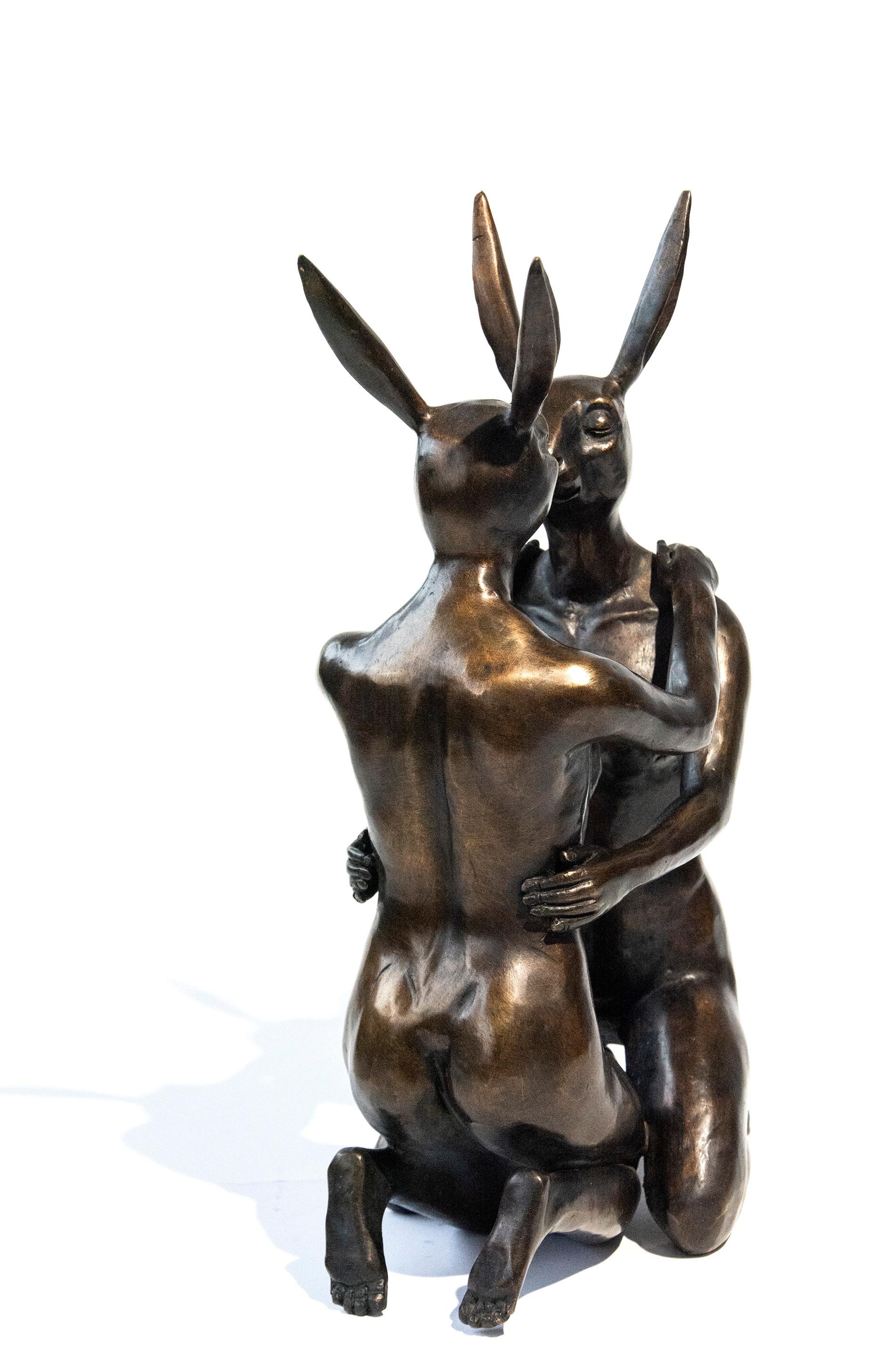 The narrative of love takes many forms in this bronze Gillie and Marc sculpture. Sculpture weighs approx. 12.5 lbs. The artists' names and edition number, 12/30, are stamped into the sculpture and painted gold. 

The Australian artistic duo Gillie