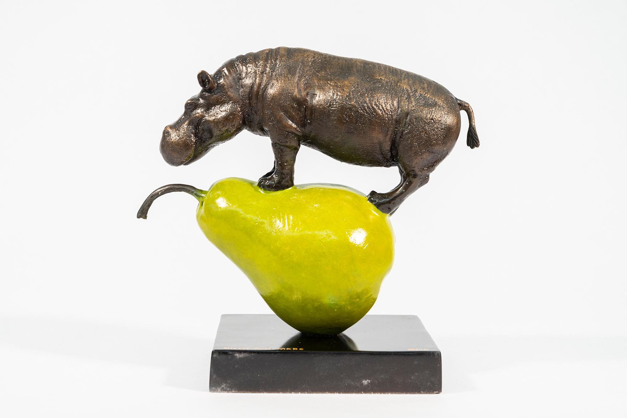 The hippo was just pearfect 26/40 - contemporary, figurative, bronze sculpture - Contemporary Sculpture by Gillie and Marc Schattner
