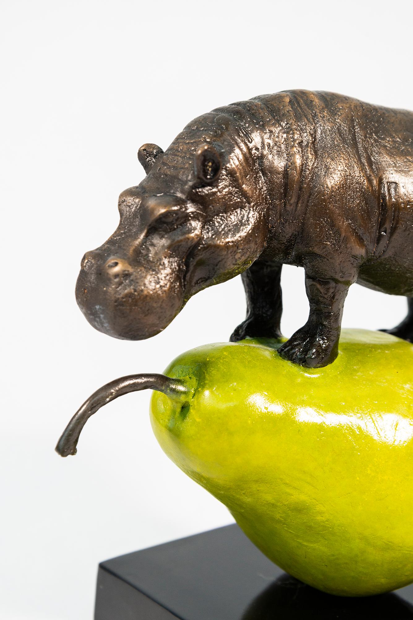 The hippo was just pearfect 26/40 - contemporary, figurative, bronze sculpture 3