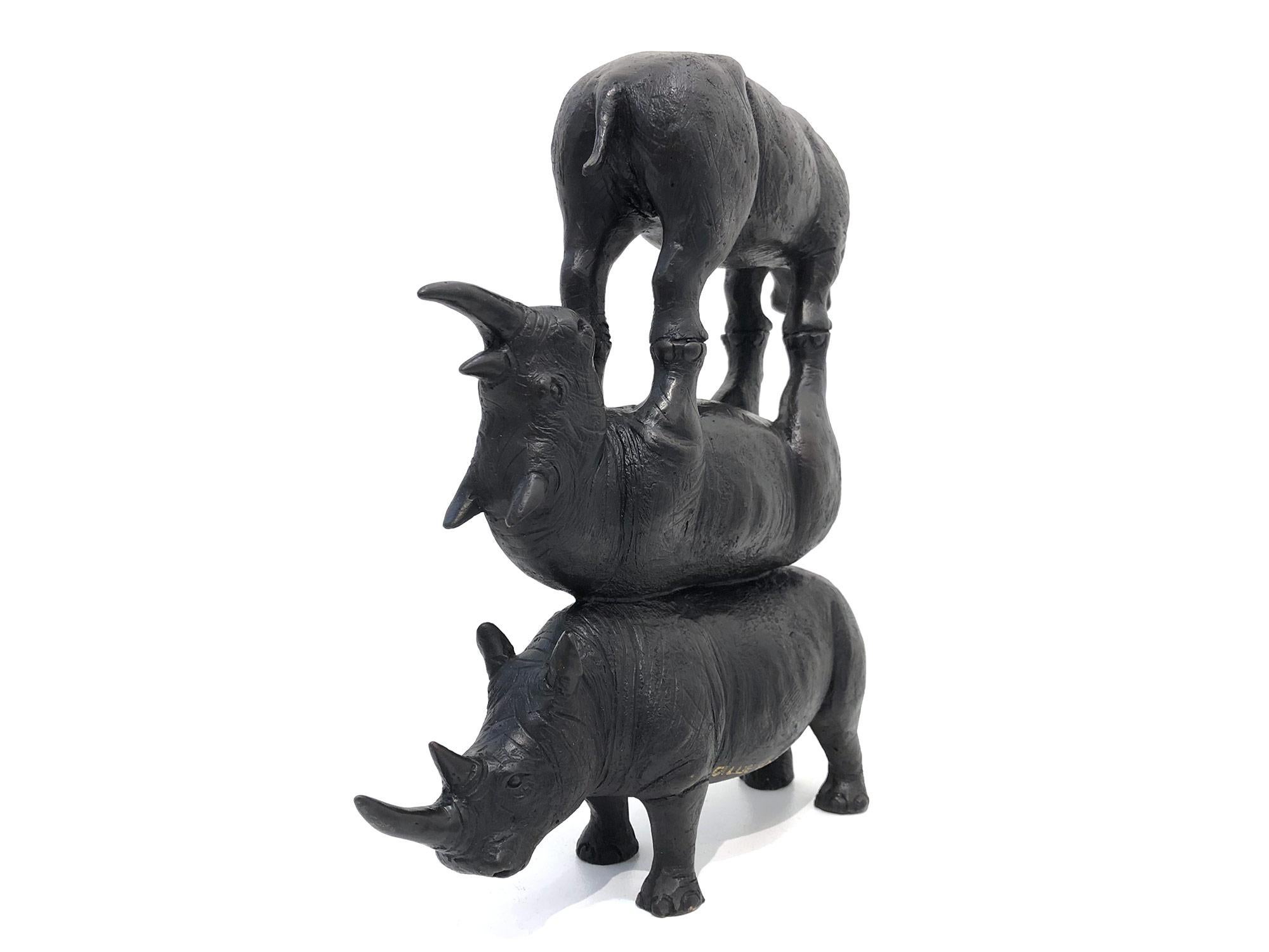 A whimsical yet very strong piece depicting The Last Three Northern White Rhinos on earth. This incredible sculpture comes with a powerful message. It was inspired by Gillie and Marc’s trip to Kenya to visit the last three northern white rhinos on