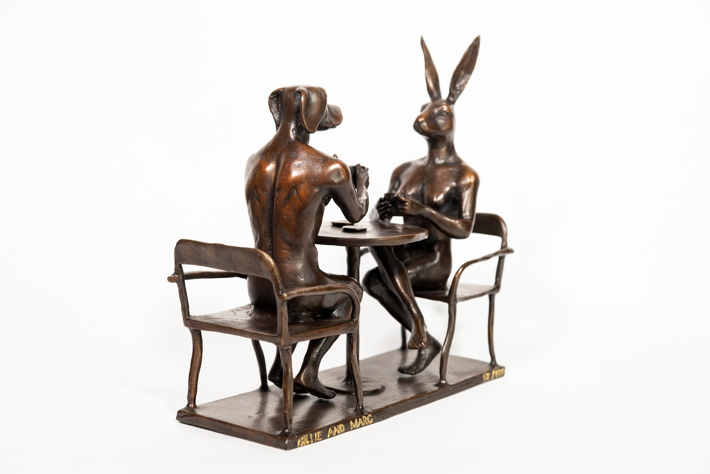 Bebían café todo el día y toda la noche 52/100 - escultura, figurativa, bronce en venta 2