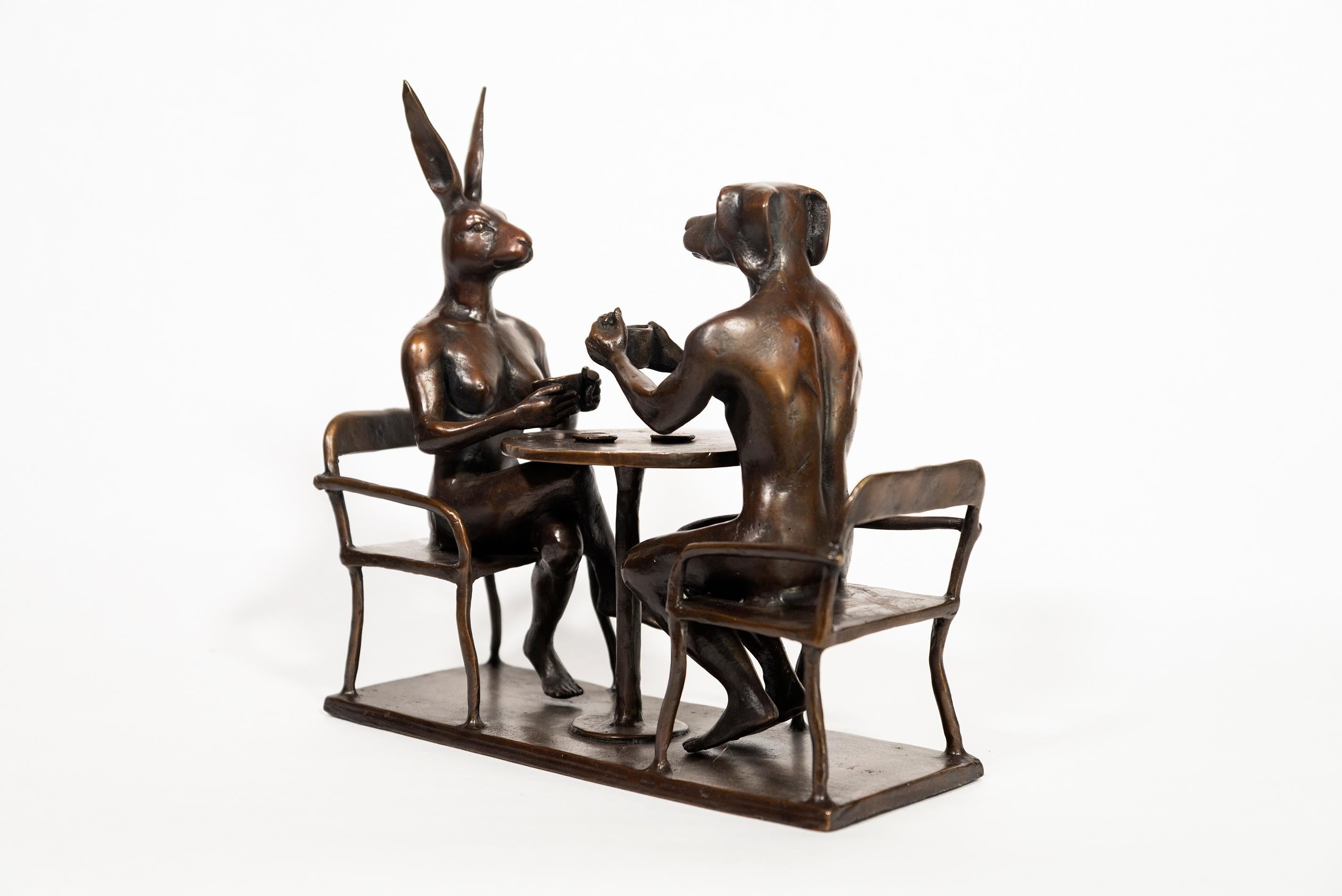 Bebían café todo el día y toda la noche 52/100 - escultura, figurativa, bronce en venta 3