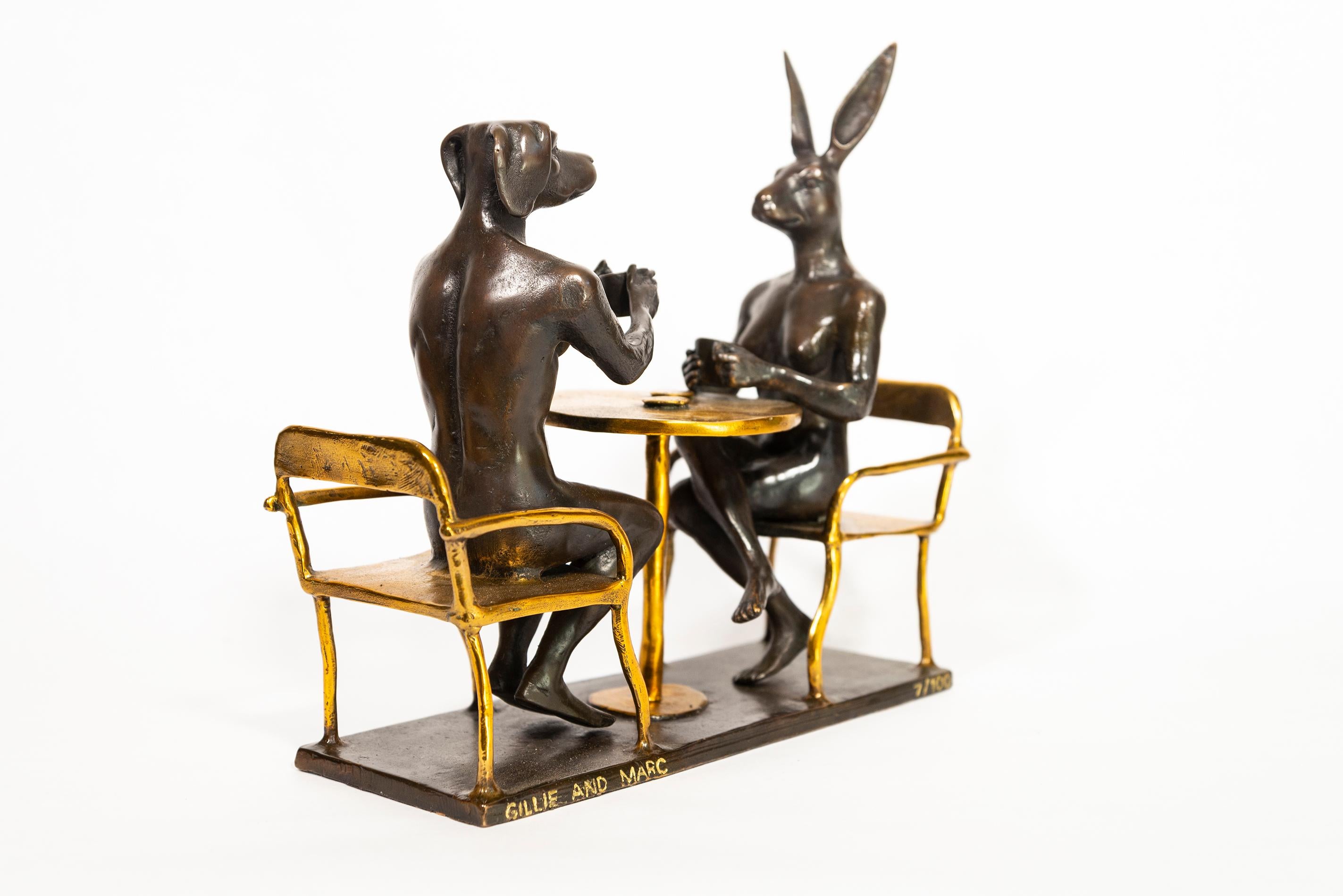 They drank coffee all day and all night 7/100 - figurative, bronze sculpture For Sale 1