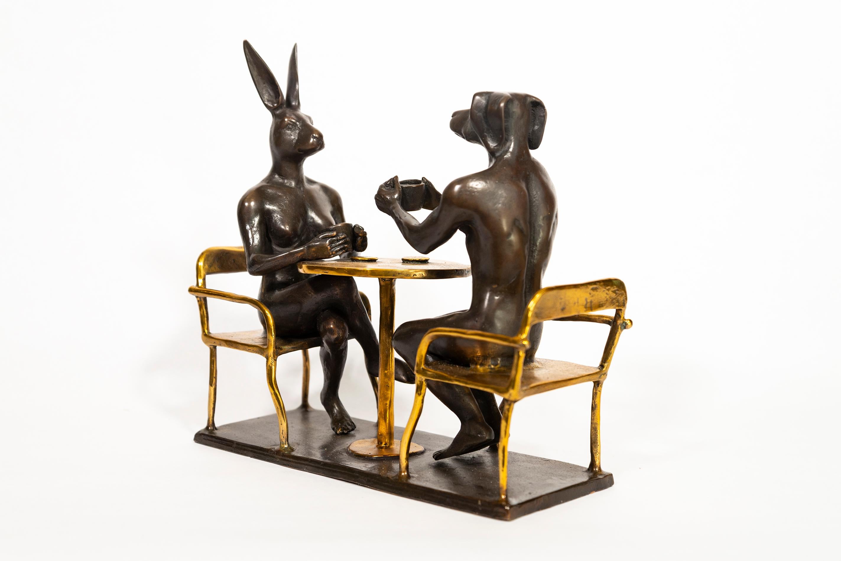 They drank coffee all day and all night 7/100 - figurative, bronze sculpture For Sale 2