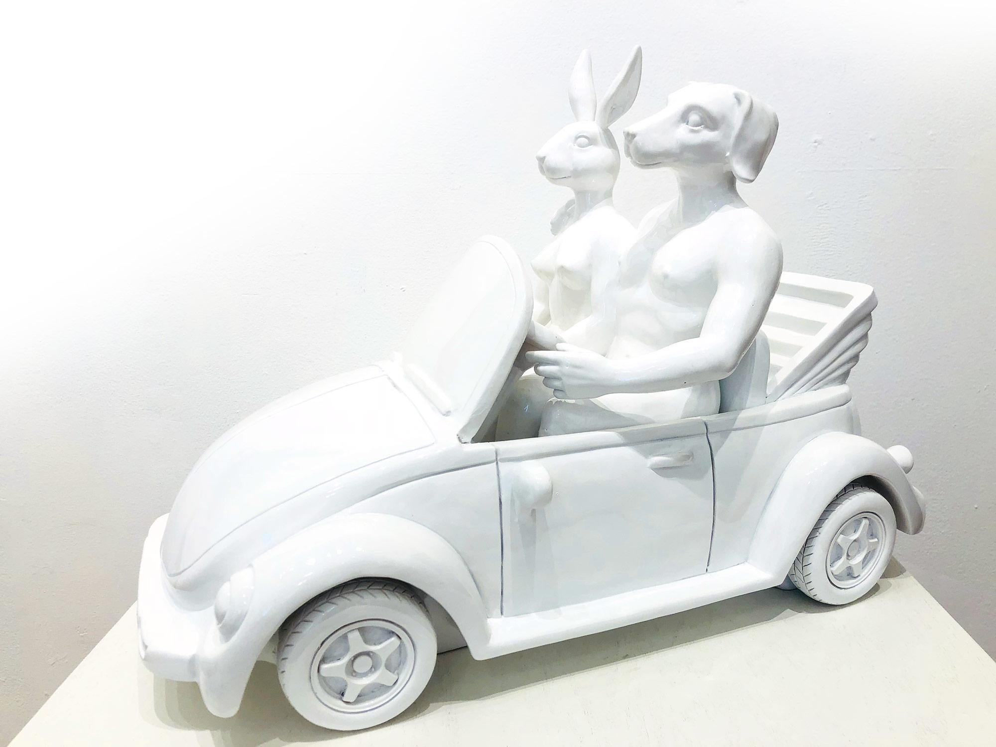 They Loved Driving Their Beetle Convertible Around the Sunny Shores of France - Sculpture by Gillie and Marc Schattner