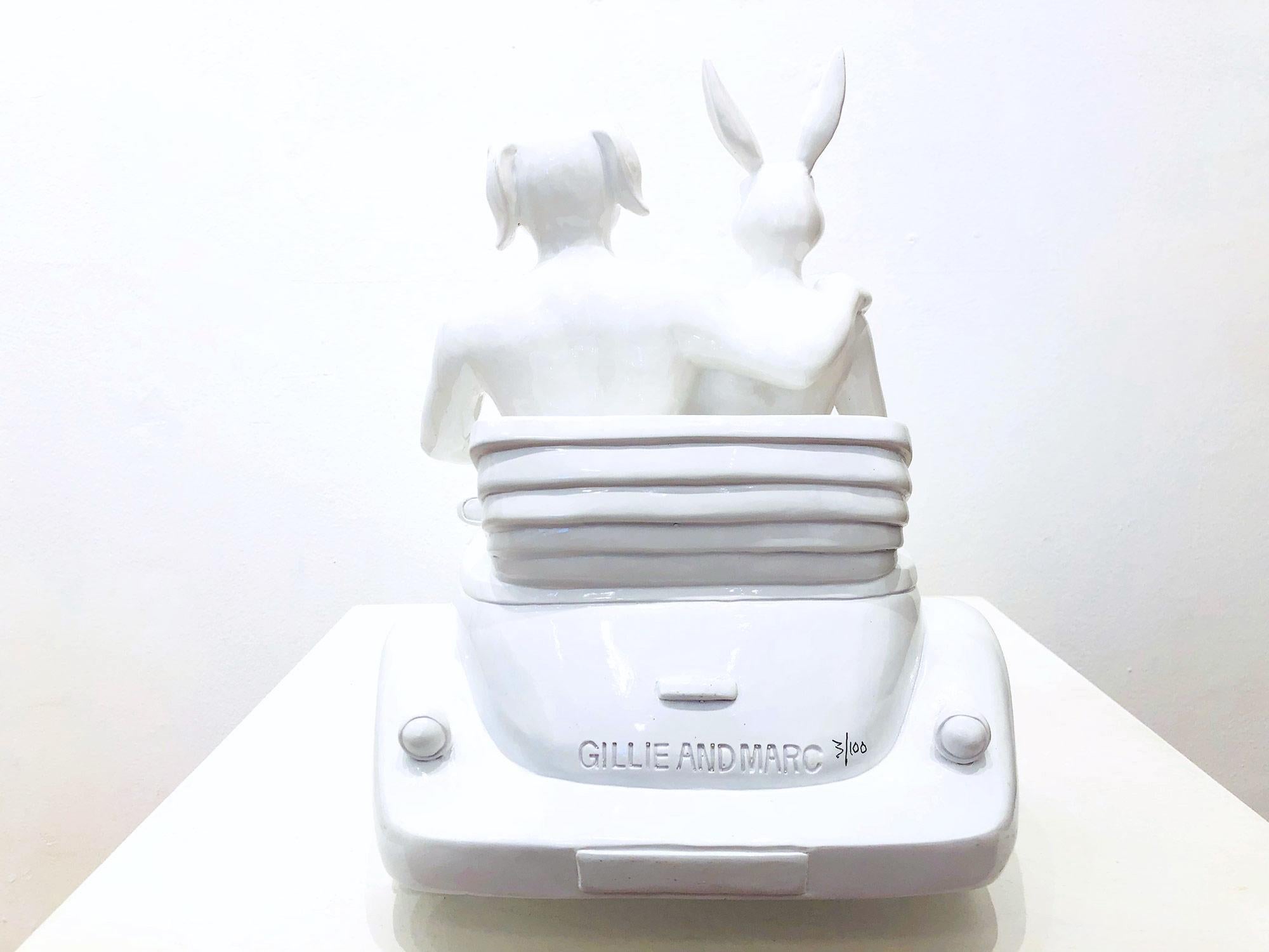 They Loved Driving Their Beetle Convertible Around the Sunny Shores of France - Pop Art Sculpture by Gillie and Marc Schattner