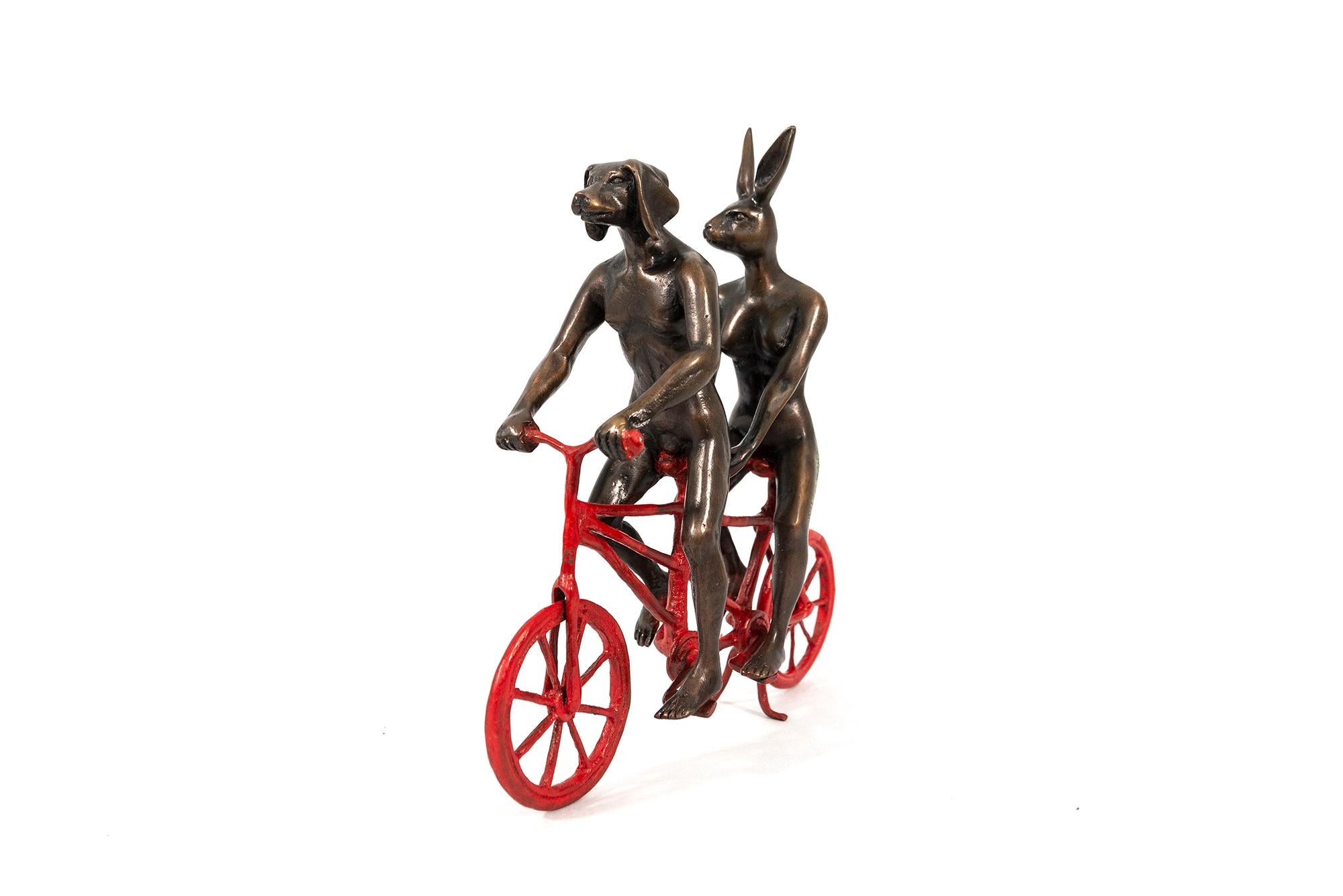 They loved riding together in Paris 23/100 - figurative, bronze sculpture - Sculpture by Gillie and Marc Schattner