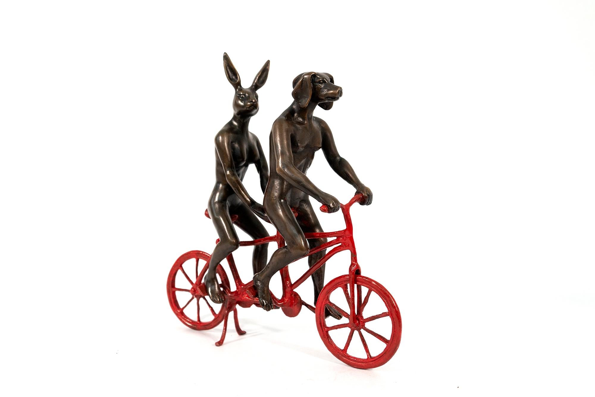 They loved riding together in Paris 23/100 - figurative, bronze sculpture - Contemporary Sculpture by Gillie and Marc Schattner