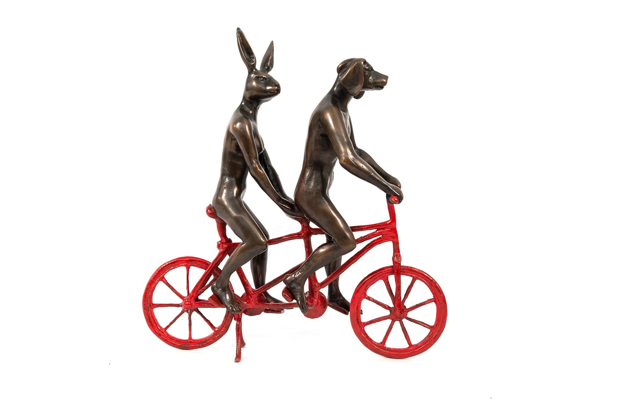 They loved riding together in Paris 23/100 - figurative, bronze sculpture - Gold Figurative Sculpture by Gillie and Marc Schattner