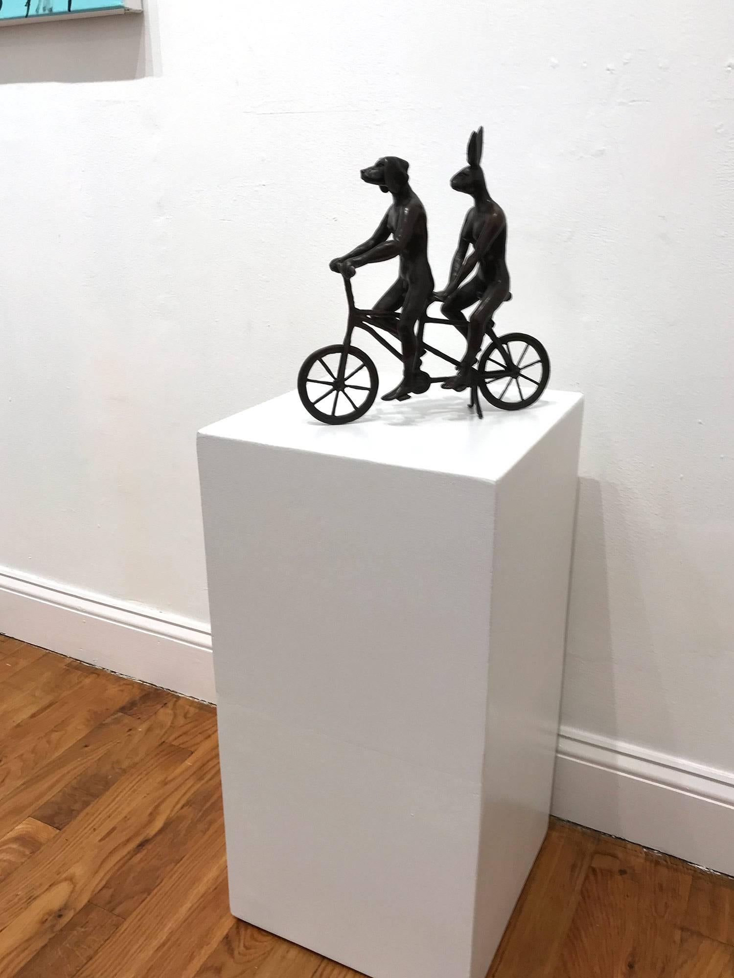„They Loved Riding Together in Paris“ Fahrradskulptur mit tiefer Bronzepatina im Angebot 9