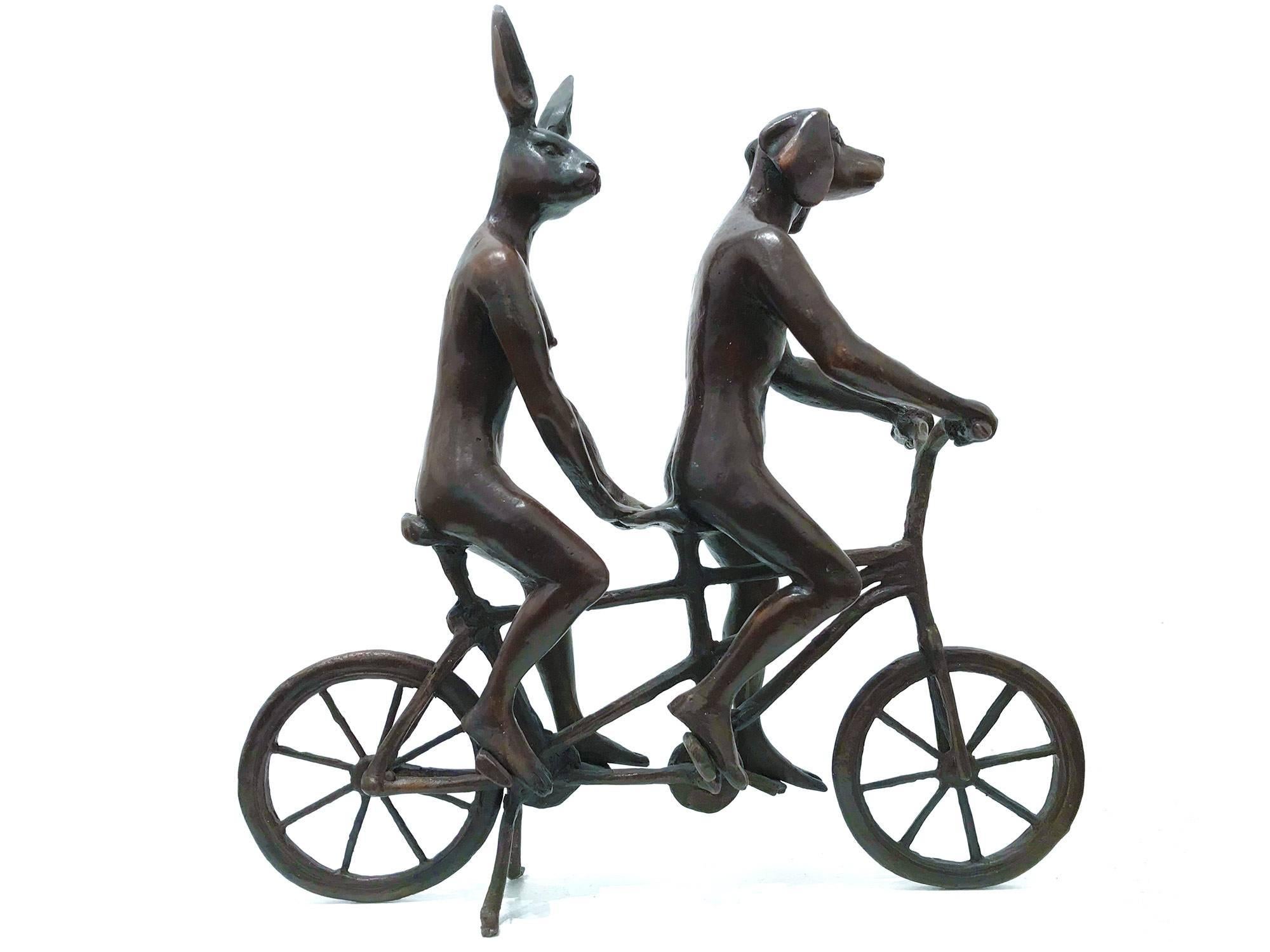 A whimsical yet very strong piece depicting the Rabbit and Weim from Gillie and Marc's iconic figures of the Dog/Bunny Human Hybrid, which has picked up much esteem across the globe. Here we find these characters riding together on a bicycle through