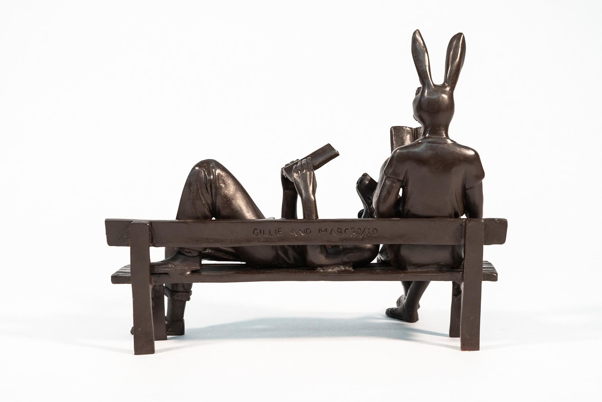 They only read love stories 20/50 - figurative, bronze sculpture - Sculpture by Gillie and Marc Schattner