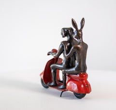 They Rode to Save Wildlife (Red) 32/100 - figurative, bronze sculpture