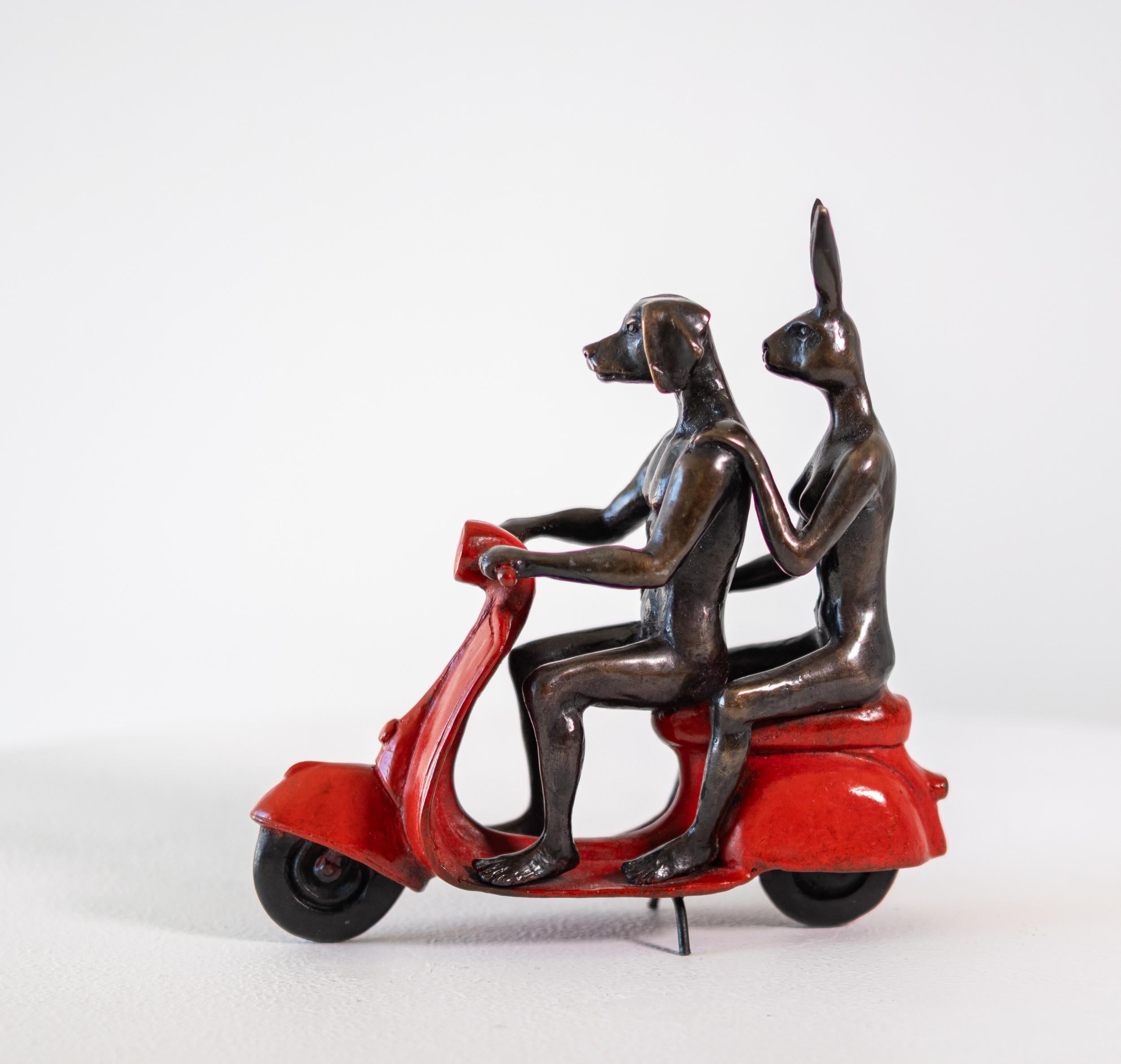 They Rode to Save Wildlife (Red) 32/100 - sculpture figurative en bronze