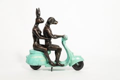 Vintage They were authentic Vespa riders in Rome 65/100 - figurative, bronze sculpture