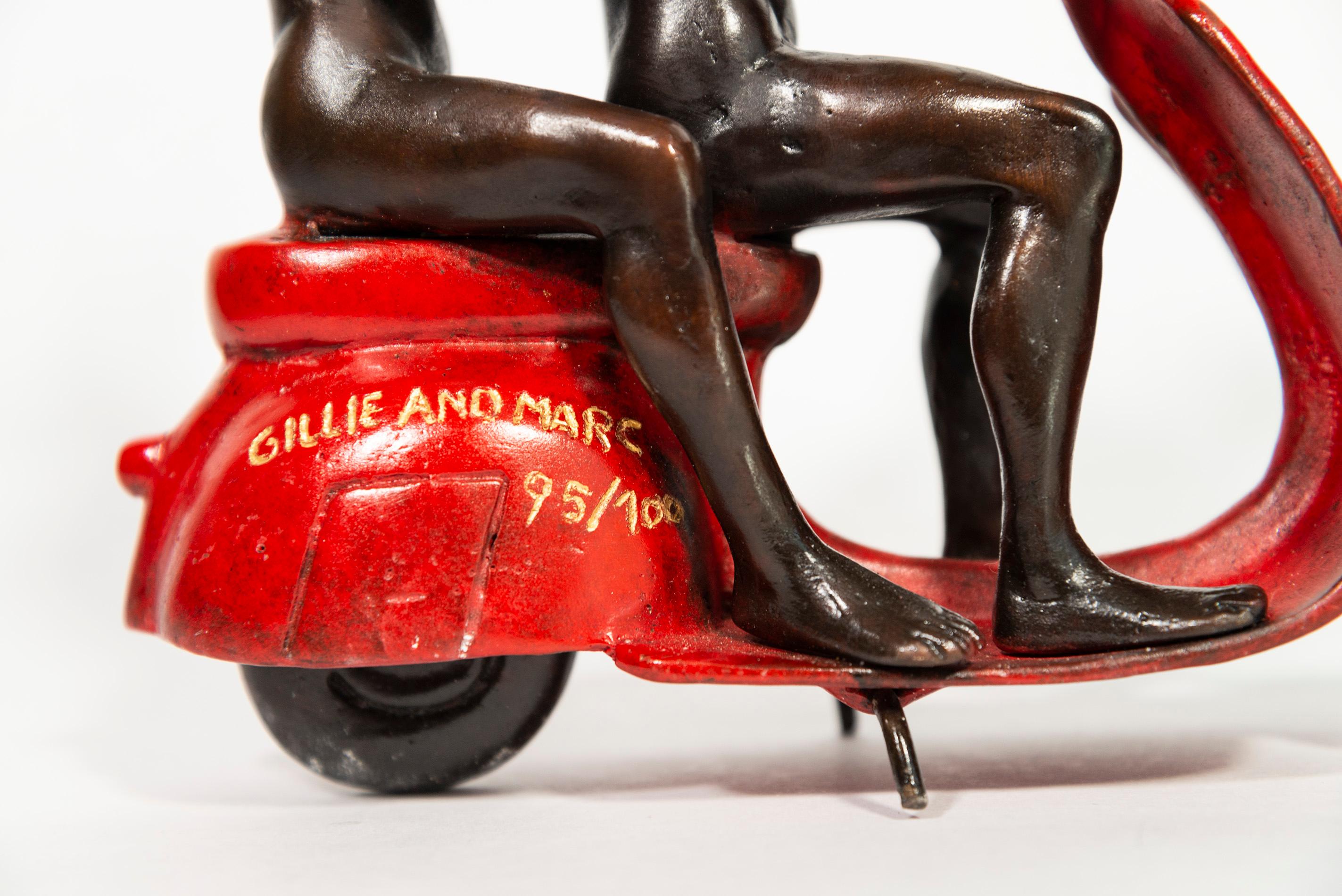 They were authentic Vespa riders in Rome 95/100 - figurative, bronze sculpture - Contemporary Sculpture by Gillie and Marc Schattner