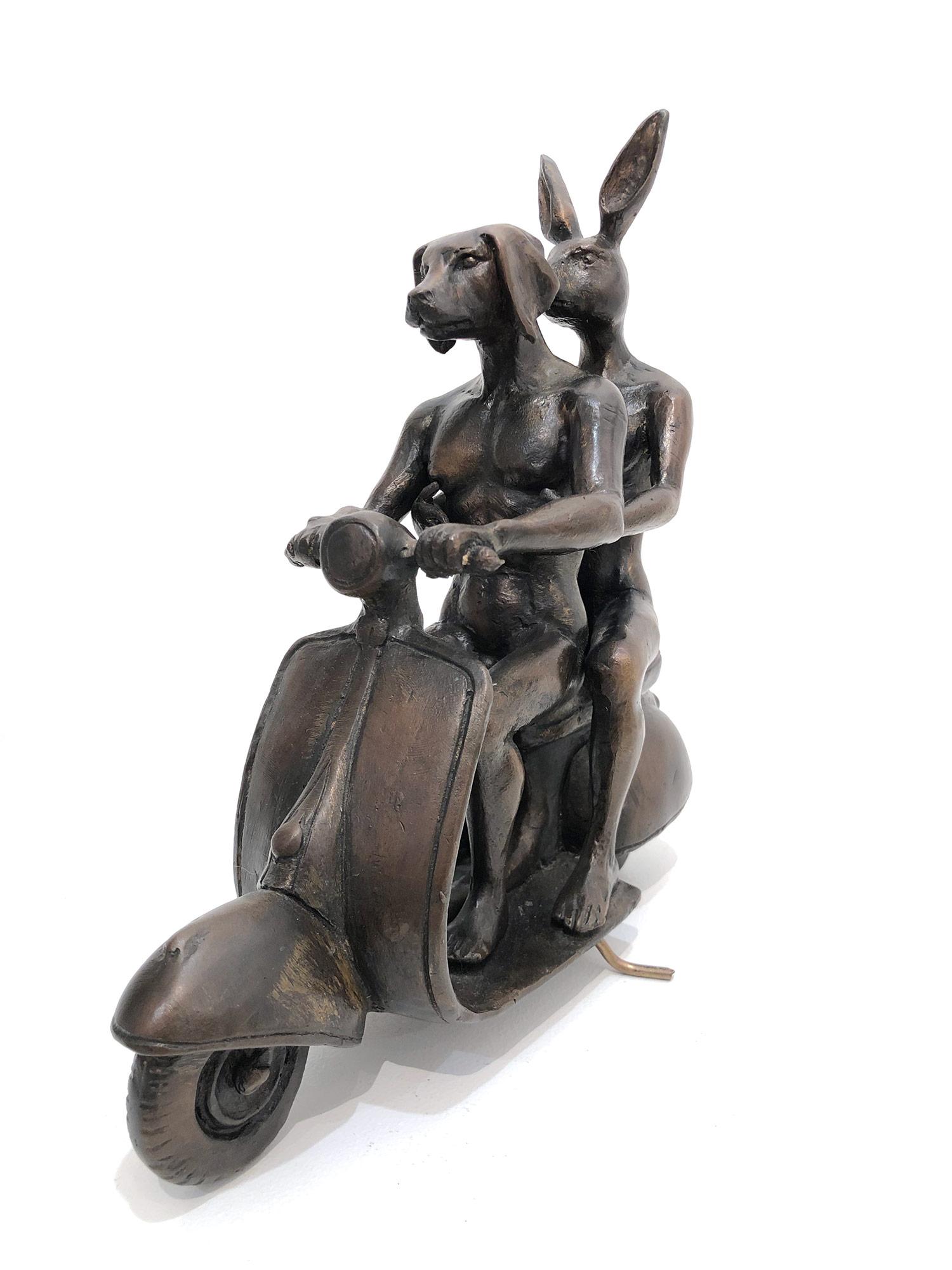 They were the Authentic Vespa Riders in Rome (Bronze with Deep Bronze Patina) For Sale 4