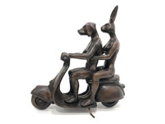 Eran los Auténticos Jinetes de Vespa en Roma (Bronce con pátina de bronce profundo)