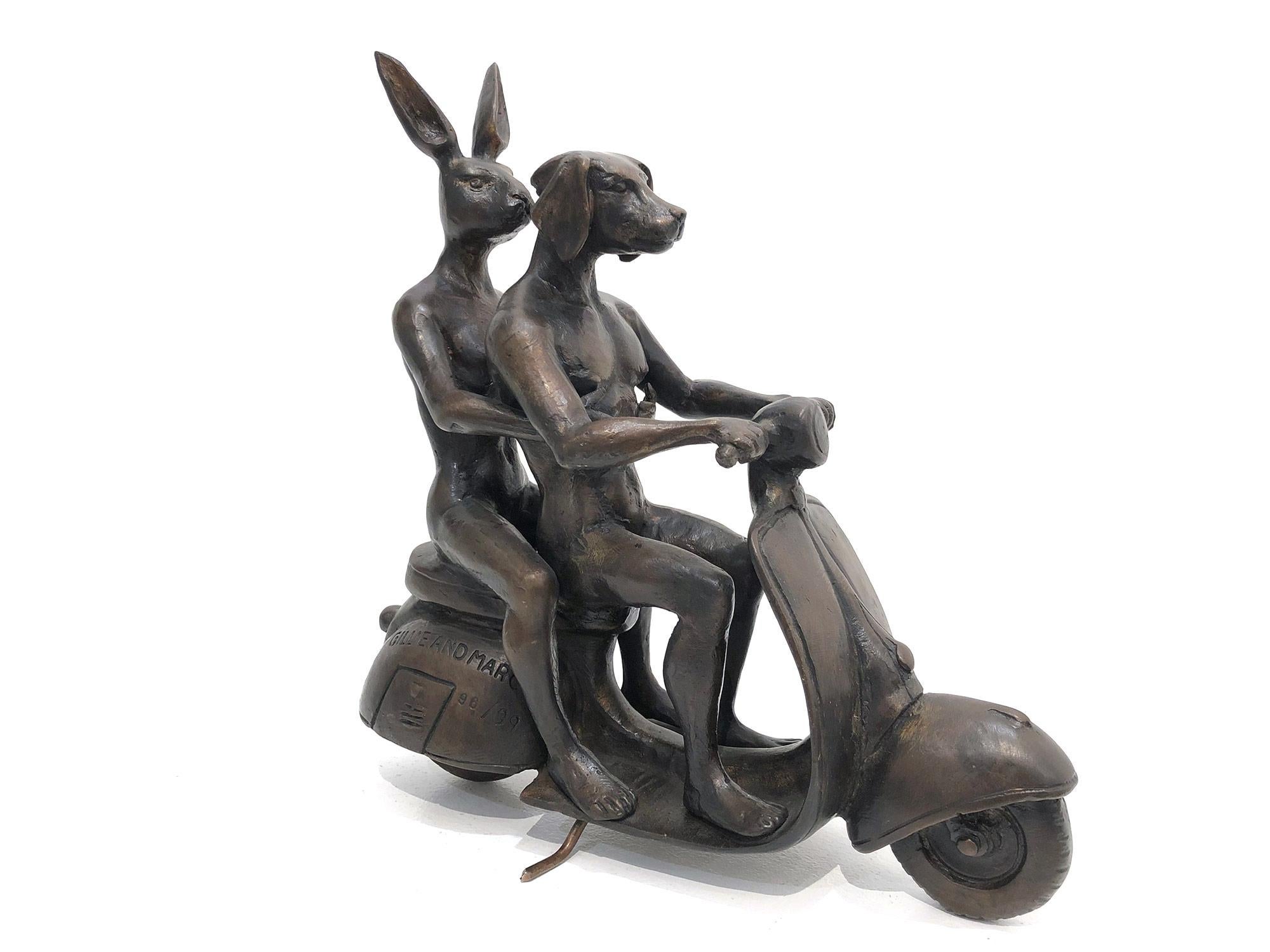 They were the Authentic Vespa Riders in Rome (Bronze with Deep Bronze Patina) For Sale 1