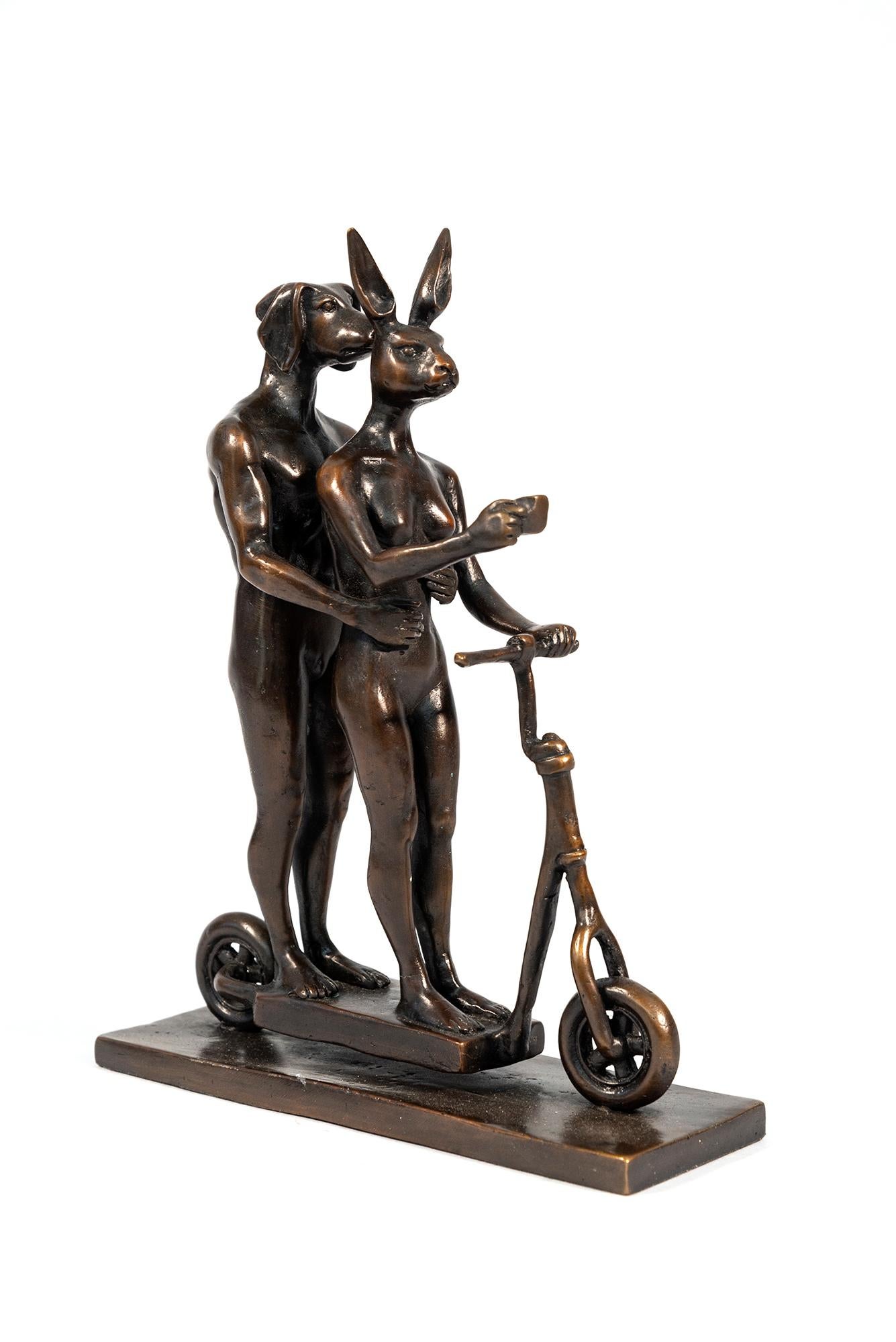 They zig-zagged in harmony 39/100 - contemporary, figurative, bronze sculpture - Sculpture by Gillie and Marc Schattner