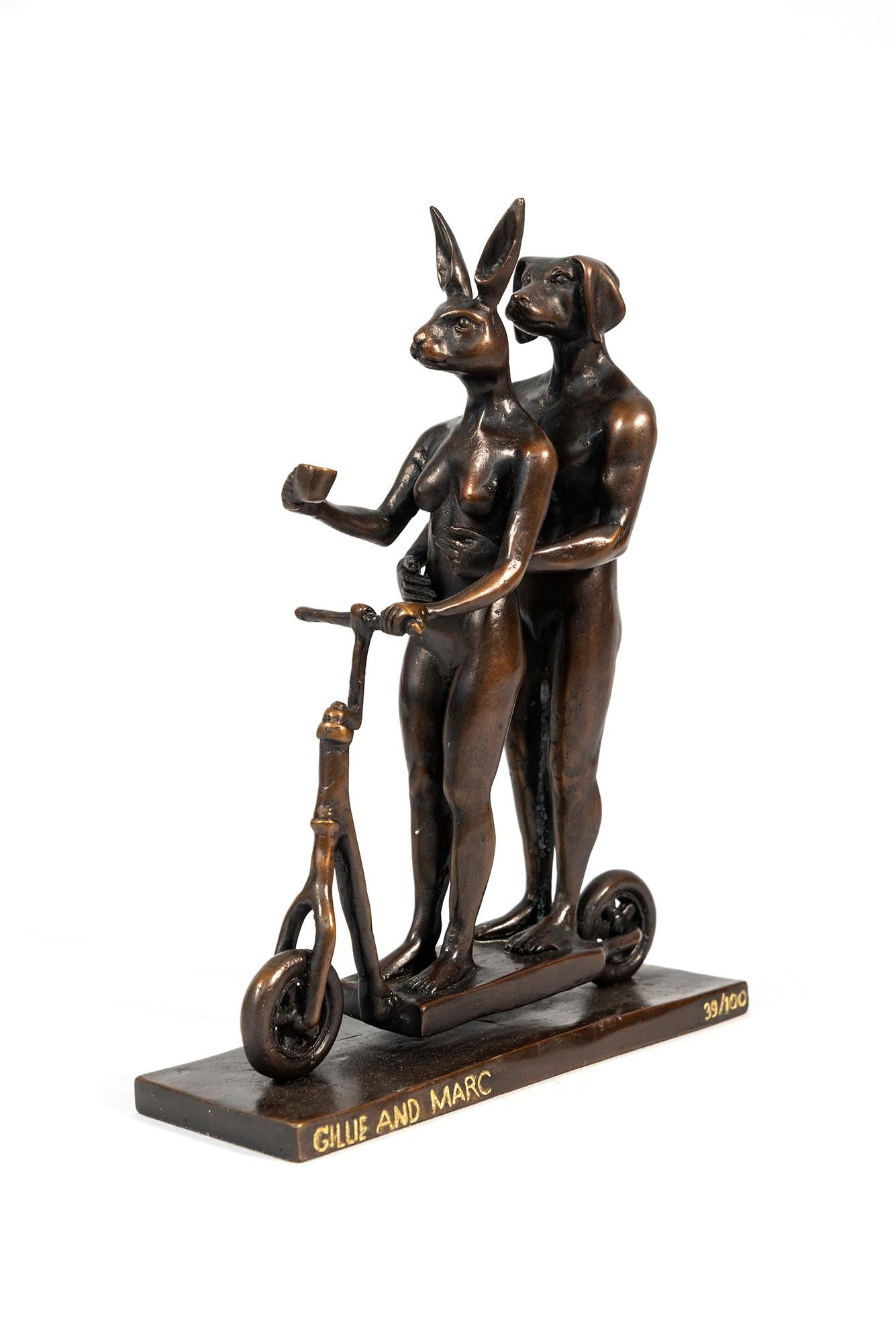 They zig-zagged in harmony 39/100 - contemporary, figurative, bronze sculpture - Contemporary Sculpture by Gillie and Marc Schattner