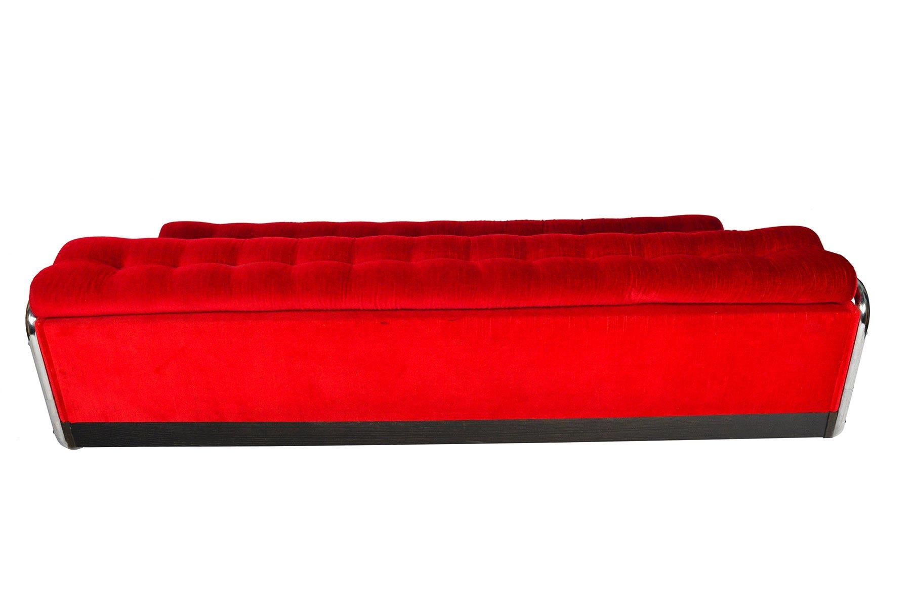 Gillis Lundgren Crimson Velvet and Chrome Sofa 6