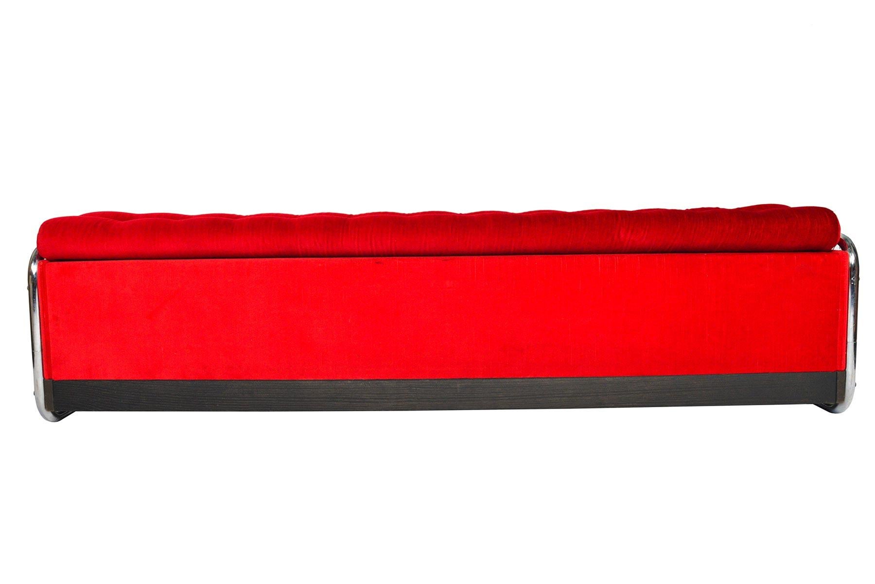 Gillis Lundgren Crimson Velvet and Chrome Sofa 7