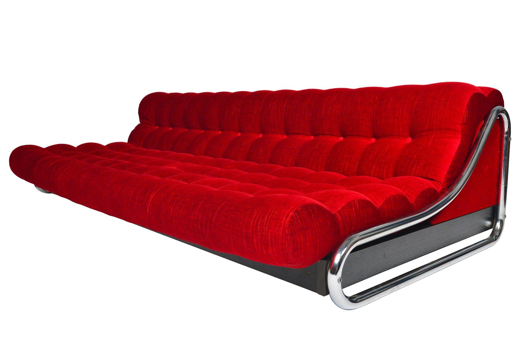 Gillis Lundgren Crimson Velvet and Chrome Sofa 3