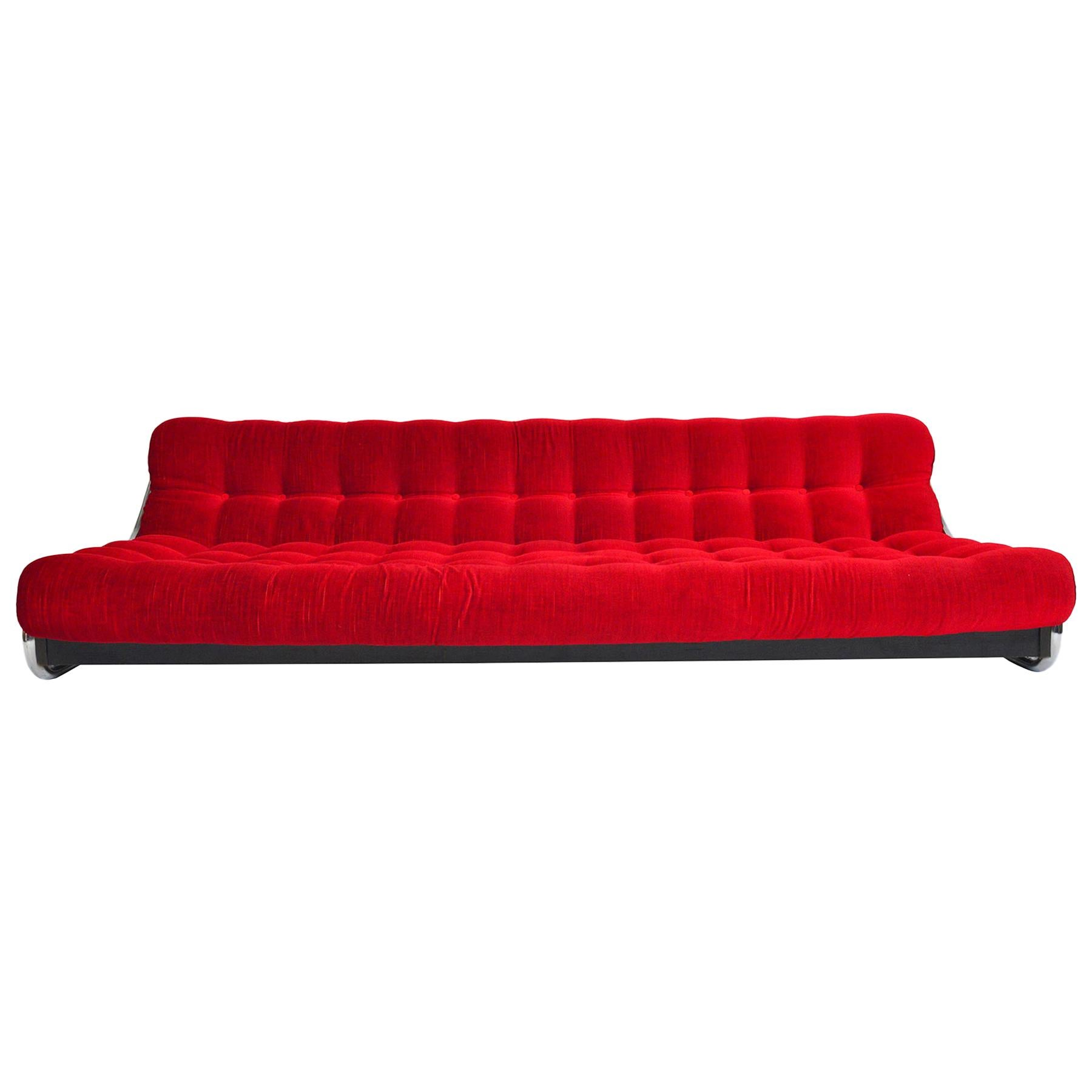 Gillis Lundgren Crimson Velvet and Chrome Sofa