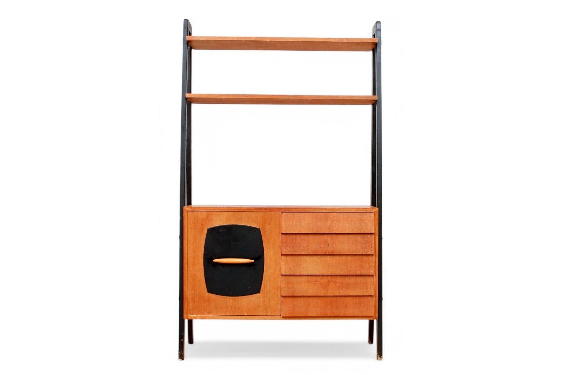 Origin: Sweden
Designer: Gillis Lundgren
Manufacturer: IKEA
Era: 1950s
Materials: Teak, Beech
Measurements: 39.5″ wide x 14.5″ deep x 67″ tall
