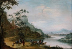 A wooded landscape with figures crossing a river by Gillis Neyts