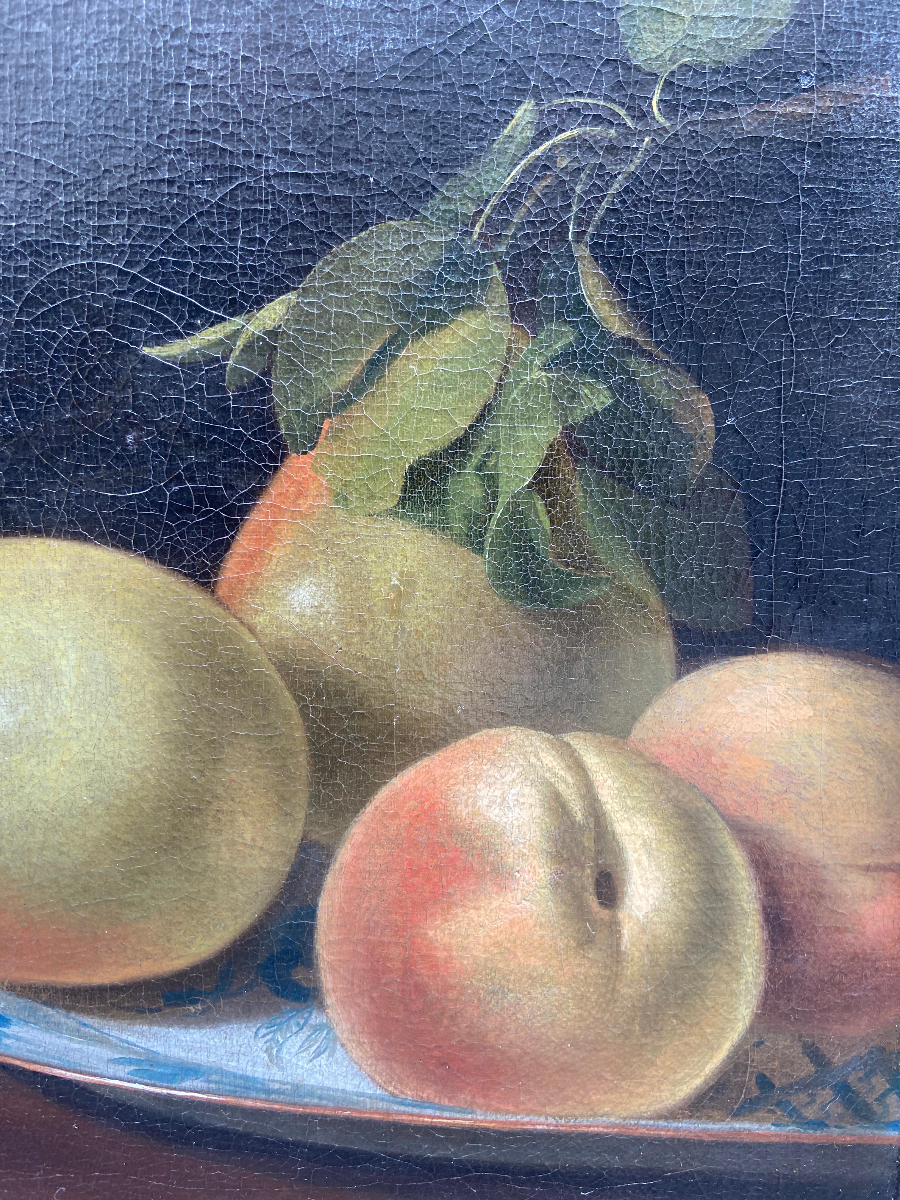 Nature morte avec des fruits et une assiette de Delft - Noir Still-Life Painting par Gillis van Hulsdonck