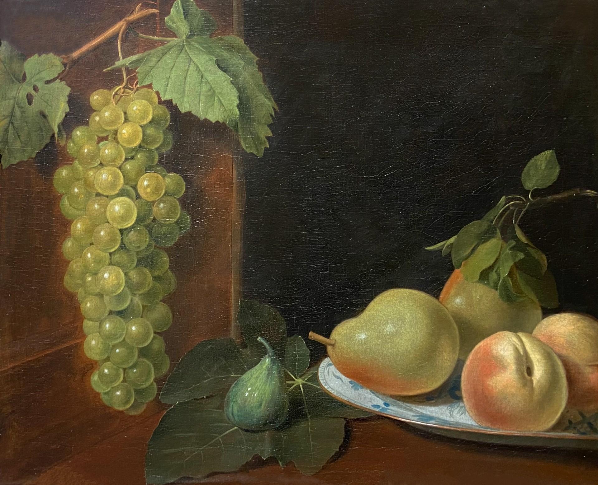 Still-Life Painting Gillis van Hulsdonck - Nature morte avec des fruits et une assiette de Delft