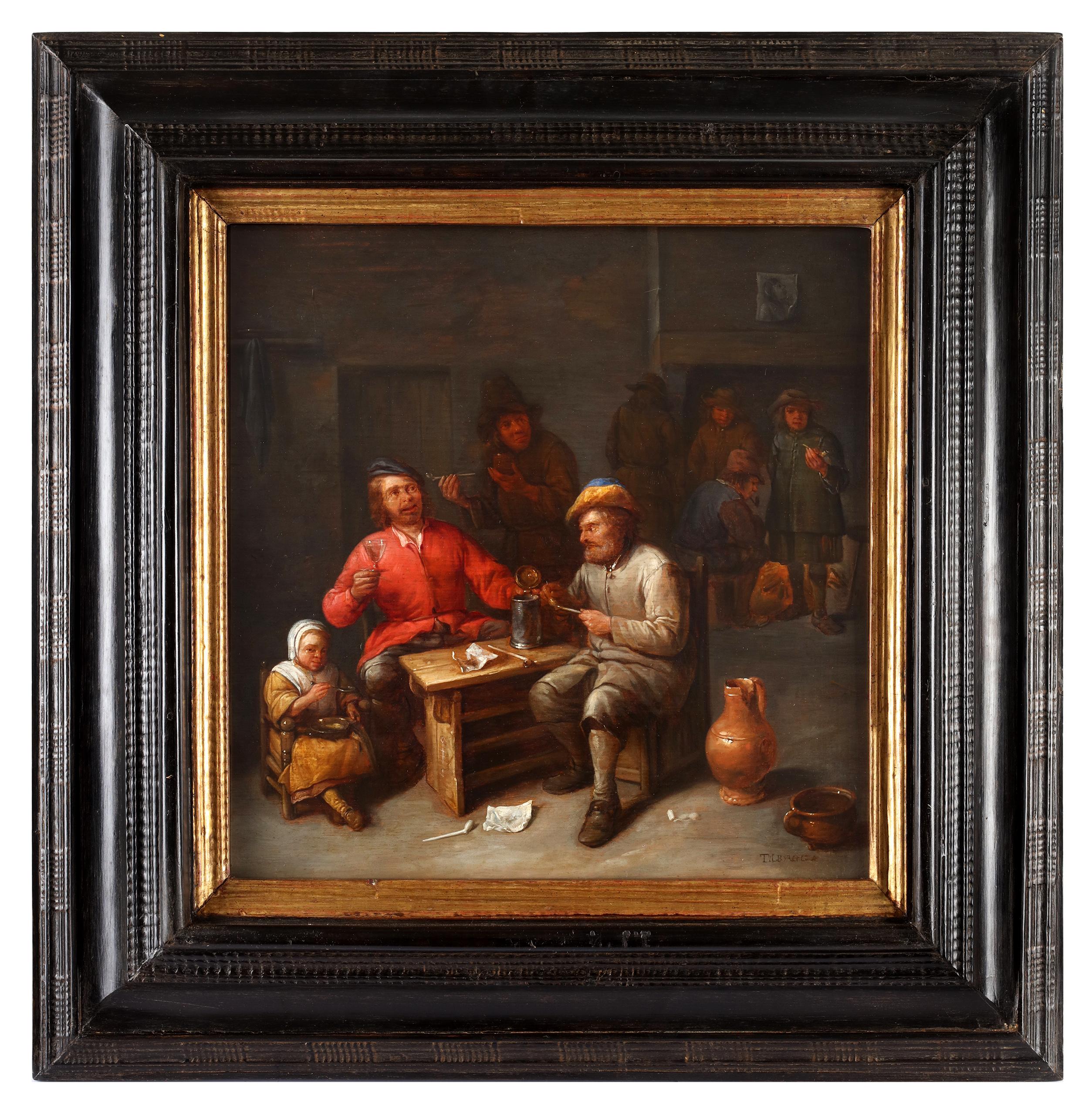 Peasants smoking and drinking - Gillis van Tilborgh (c. 1625 - 1678) For Sale 1