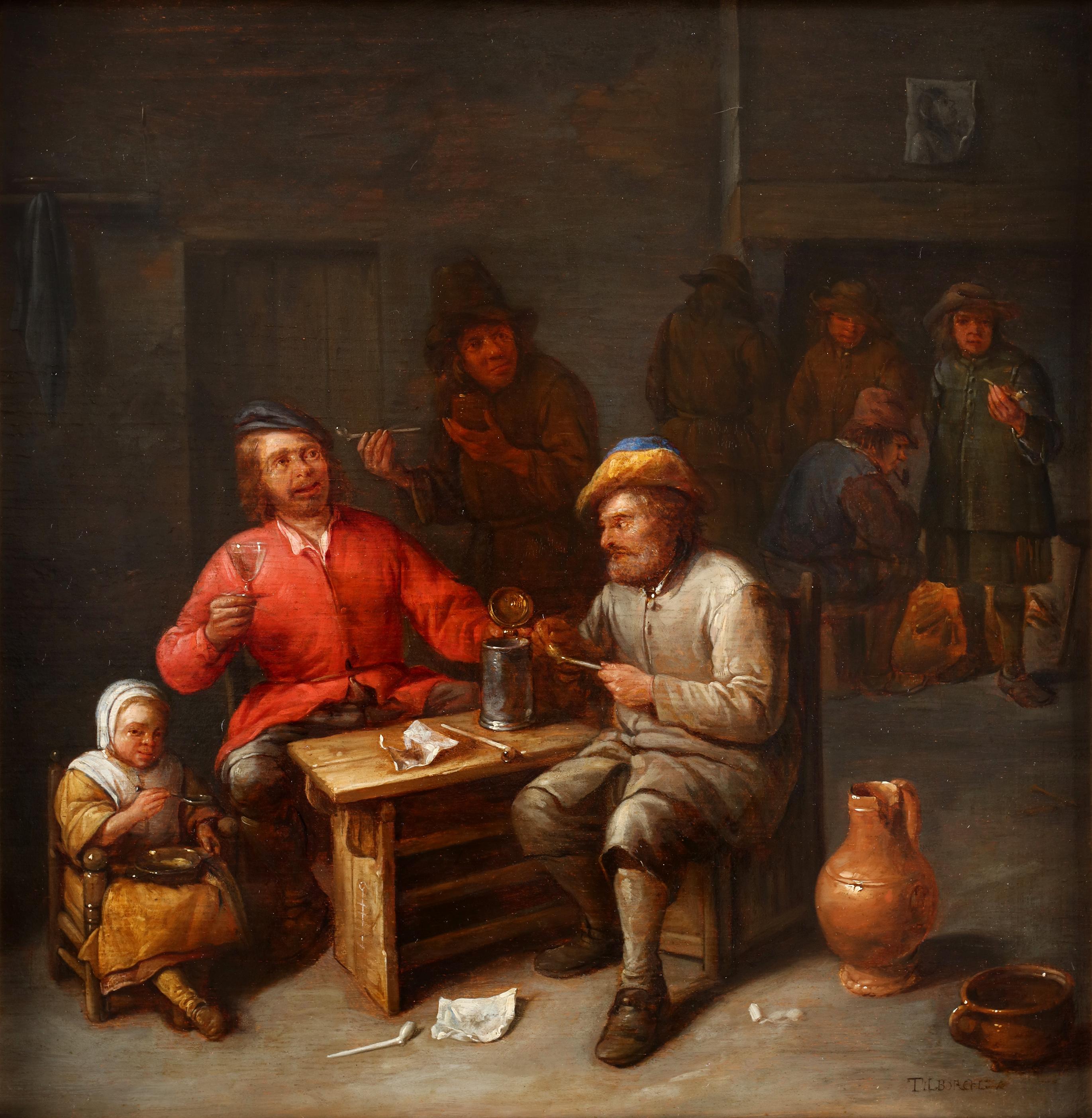 Peasants smoking and drinking - Gillis van Tilborgh (c. 1625 - 1678) For Sale 2