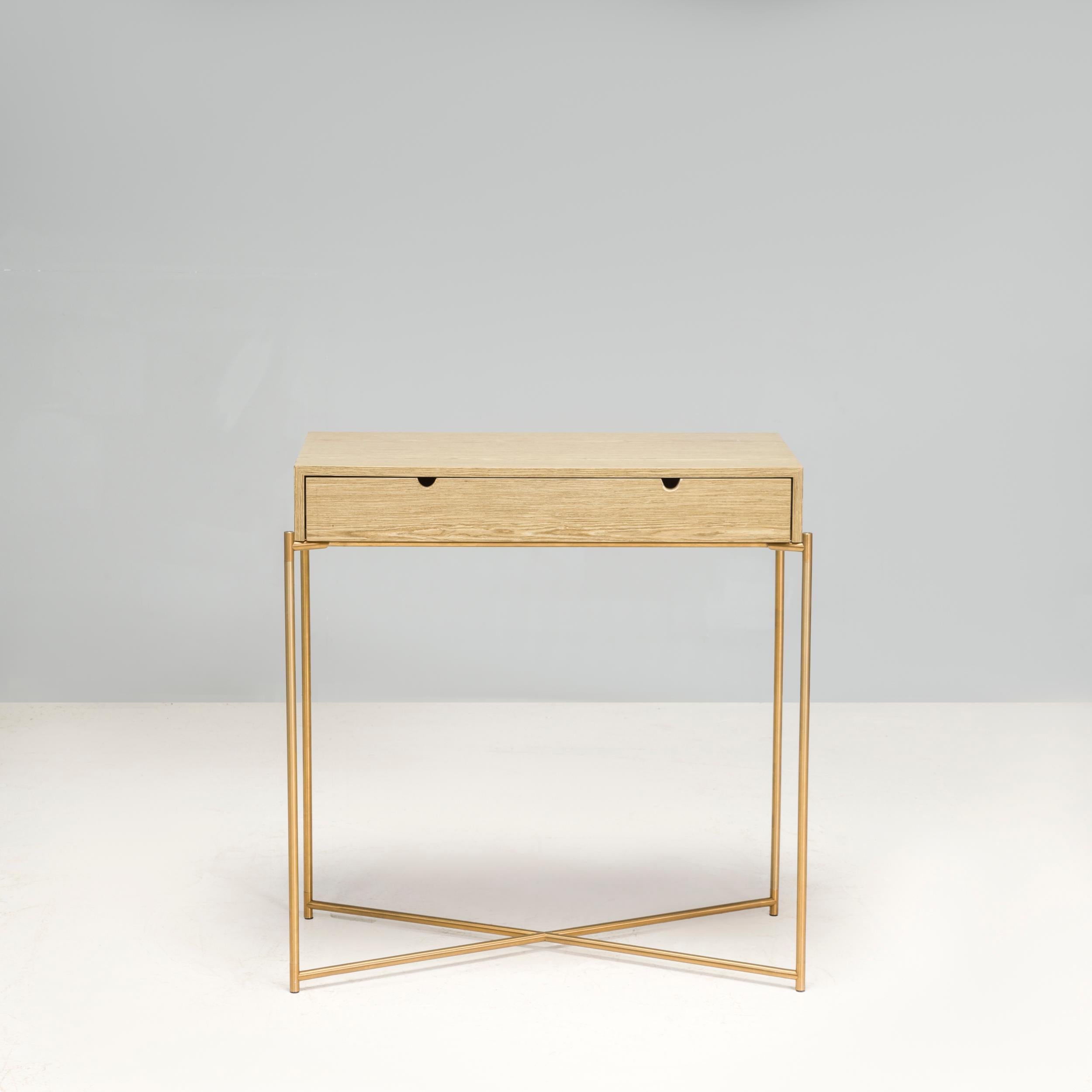 Bois Table console en chêne gris à tiroirs Gillmore Iris