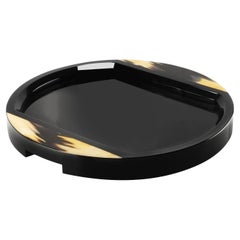 Gillo Bandeja redonda negra con incrustaciones de cuerno