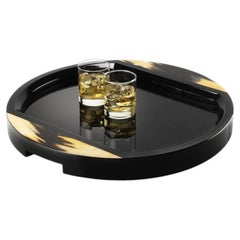 Gillo Tray in Dark Hornwood with Lacquered Black Gloss Finish by Arcahorn