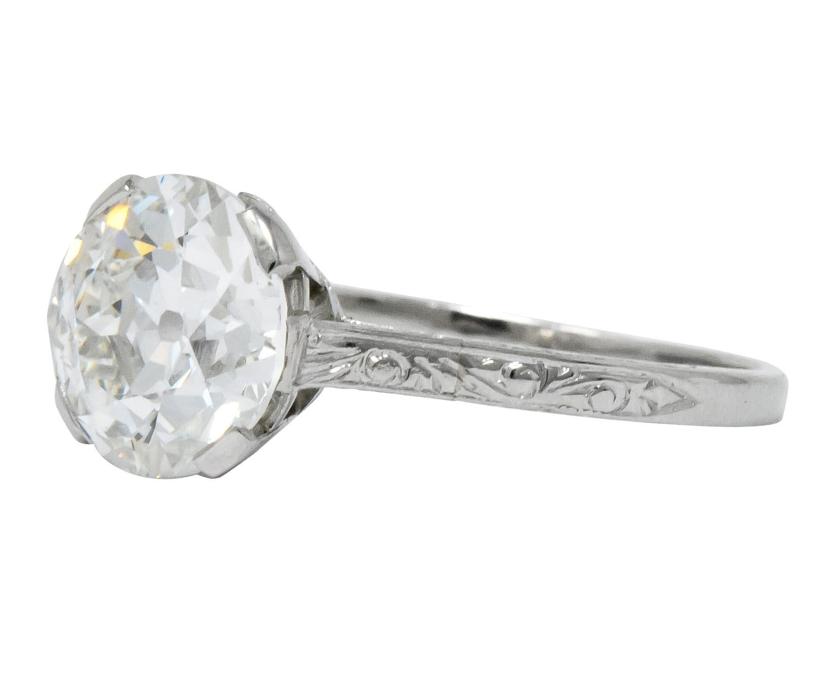 Women's or Men's Gillot & Co. 3.21 Carat Old European Diamond Platinum Engagement Ring GIA