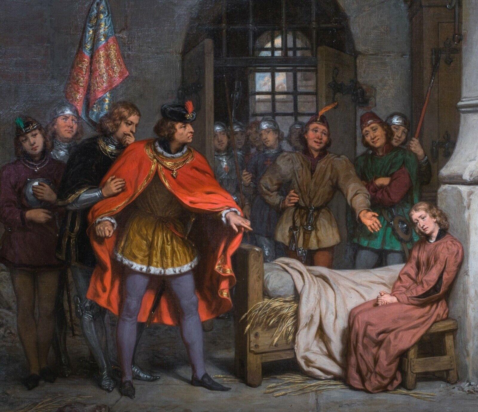 Il processo di Santa Giovanna d'Arco, XIX secolo 

di Gillot SAINT-EVRE (1791-1858) 

Fine interno di prigione francese del XIX secolo, raffigurante il processo a Giovanna d'Arco da parte di Charles VII, olio su tela di Gillot Saint-Evre. Eccellente