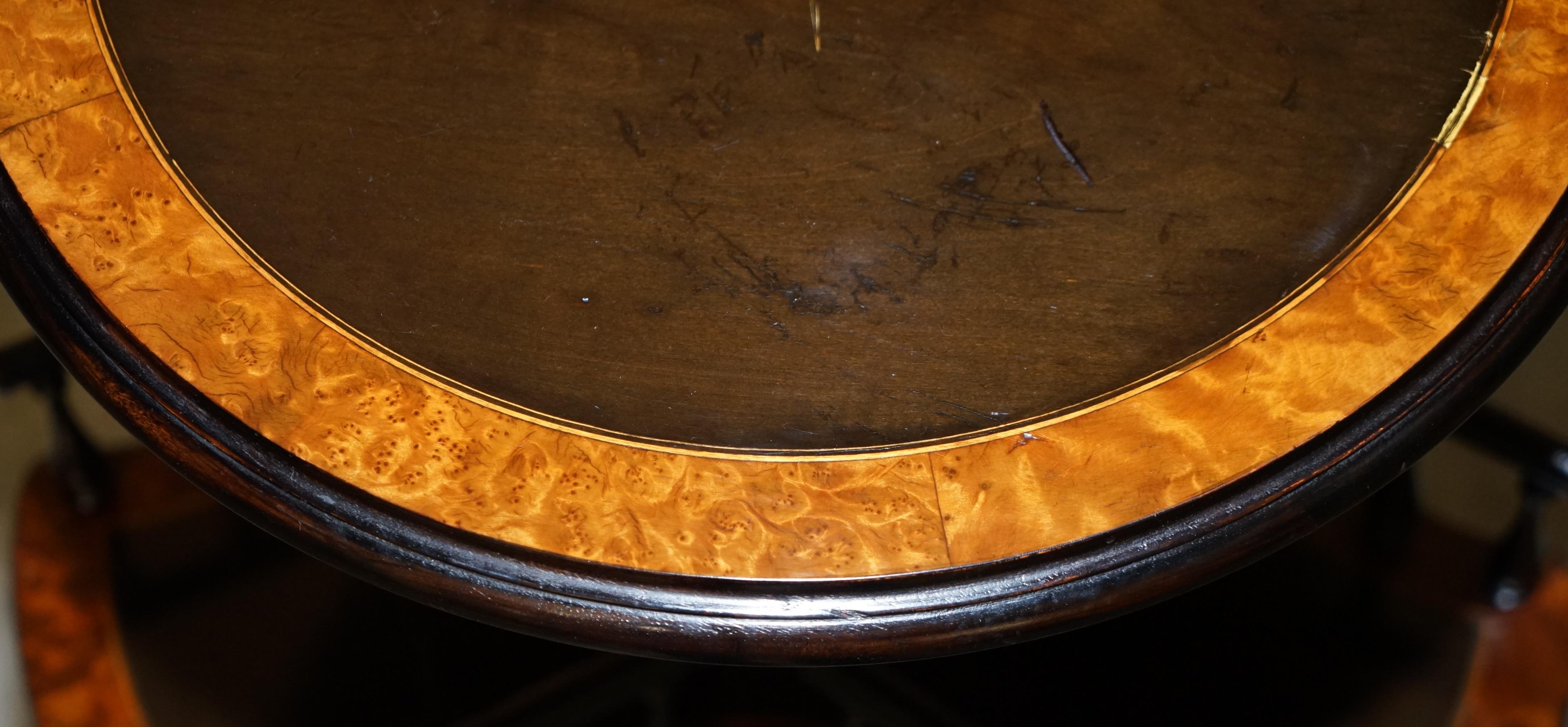 Hand-Crafted Gillow of Lancaster Aesthetic Movement Burr Walnut Amboyna Rotating Book Table