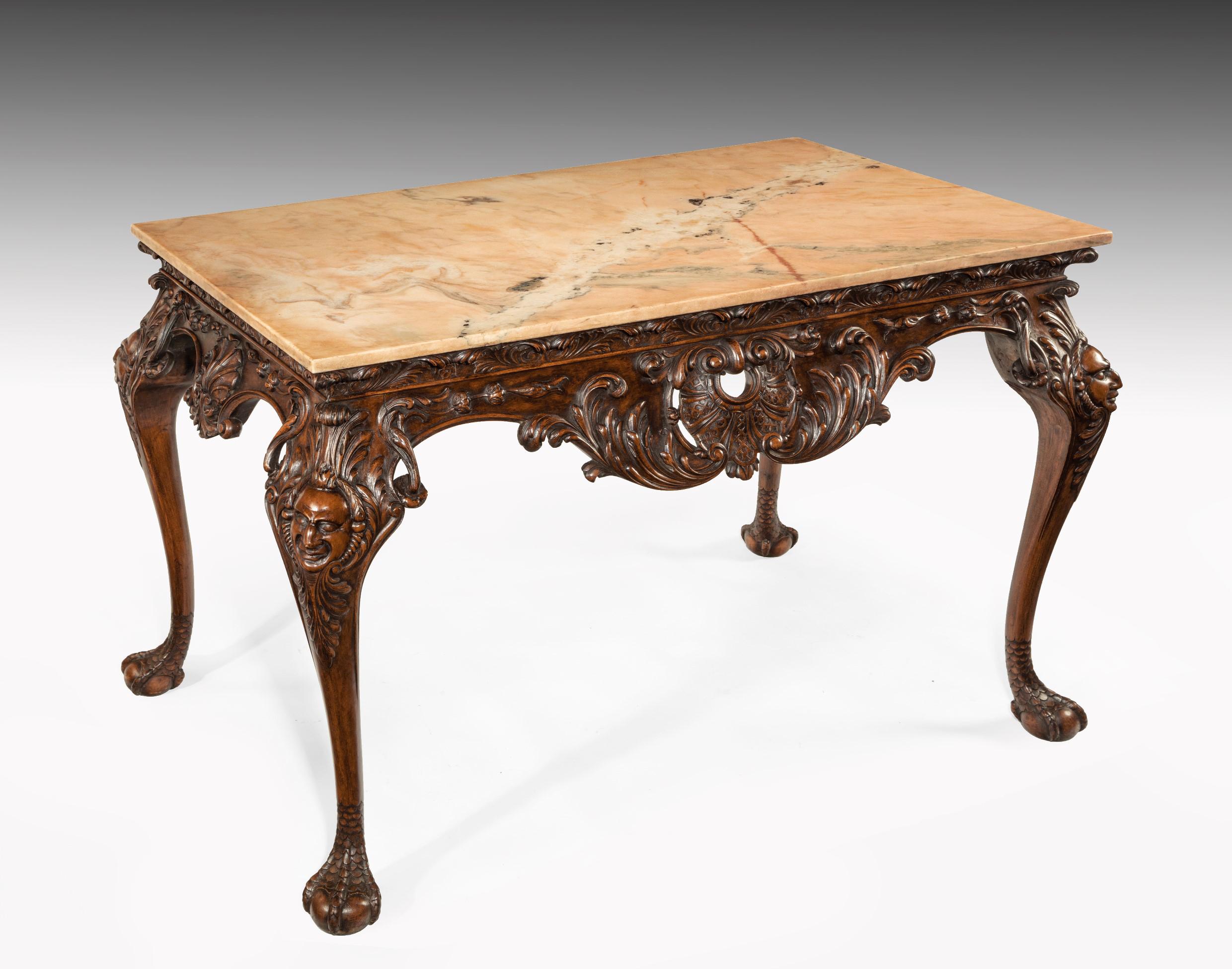 Gillows 19th Century Walnut Carved Centre Console Table with Marble Top 4