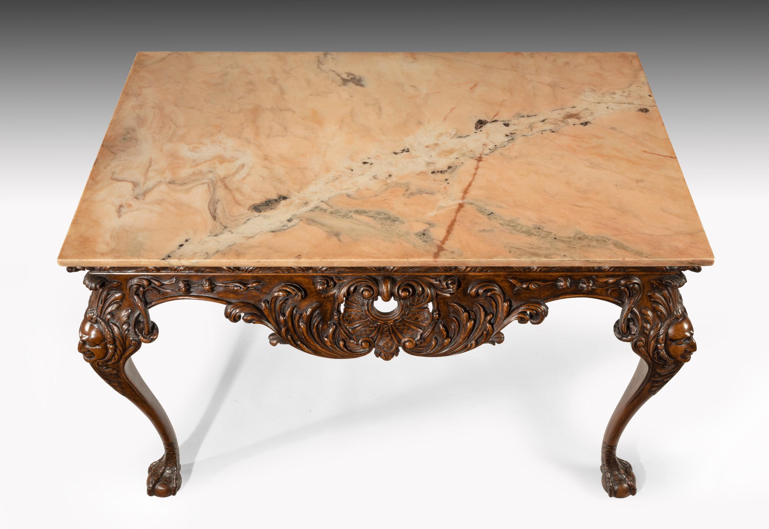 Gillows 19th Century Walnut Carved Centre Console Table with Marble Top 5