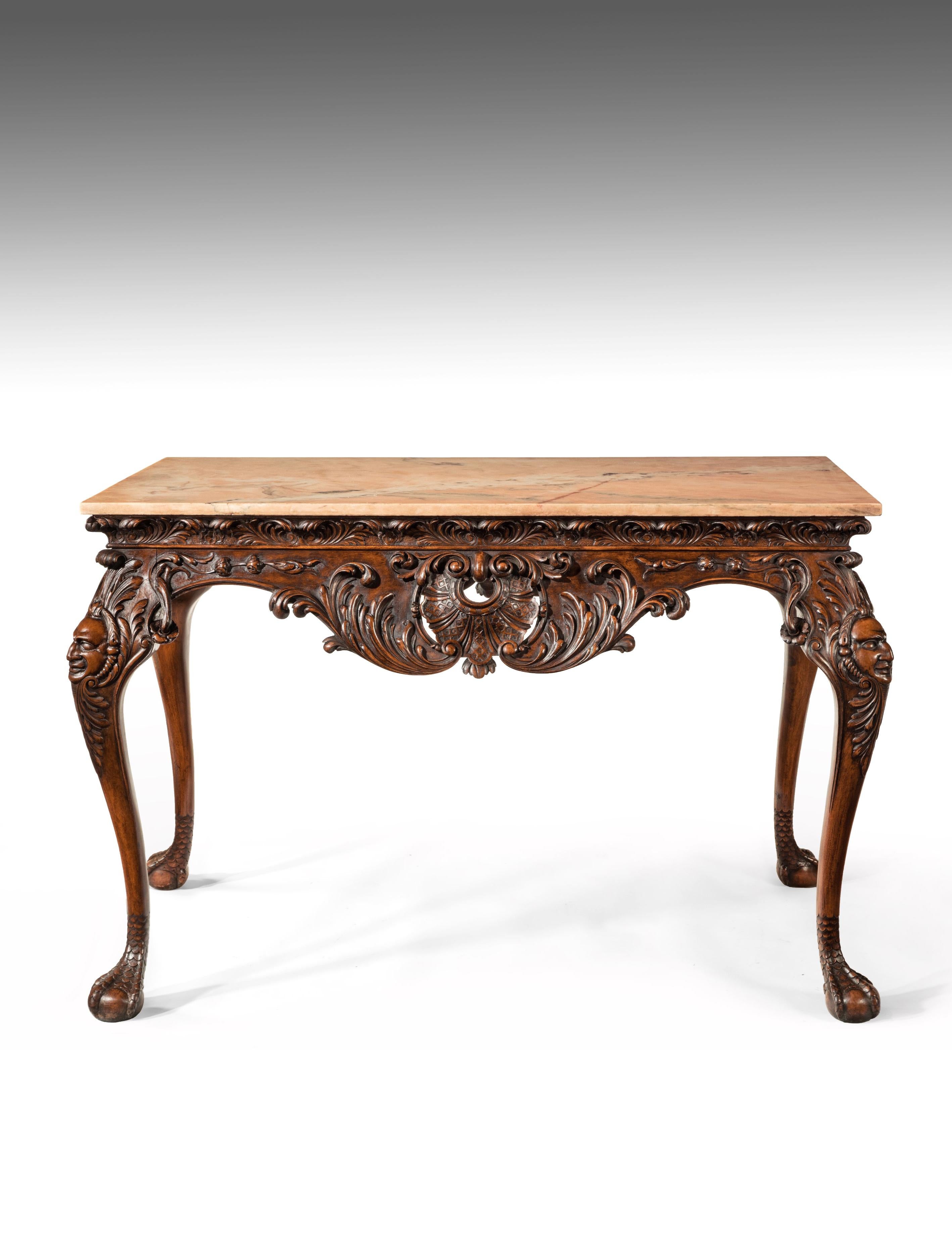 Gillows 19th Century Walnut Carved Centre Console Table with Marble Top 8