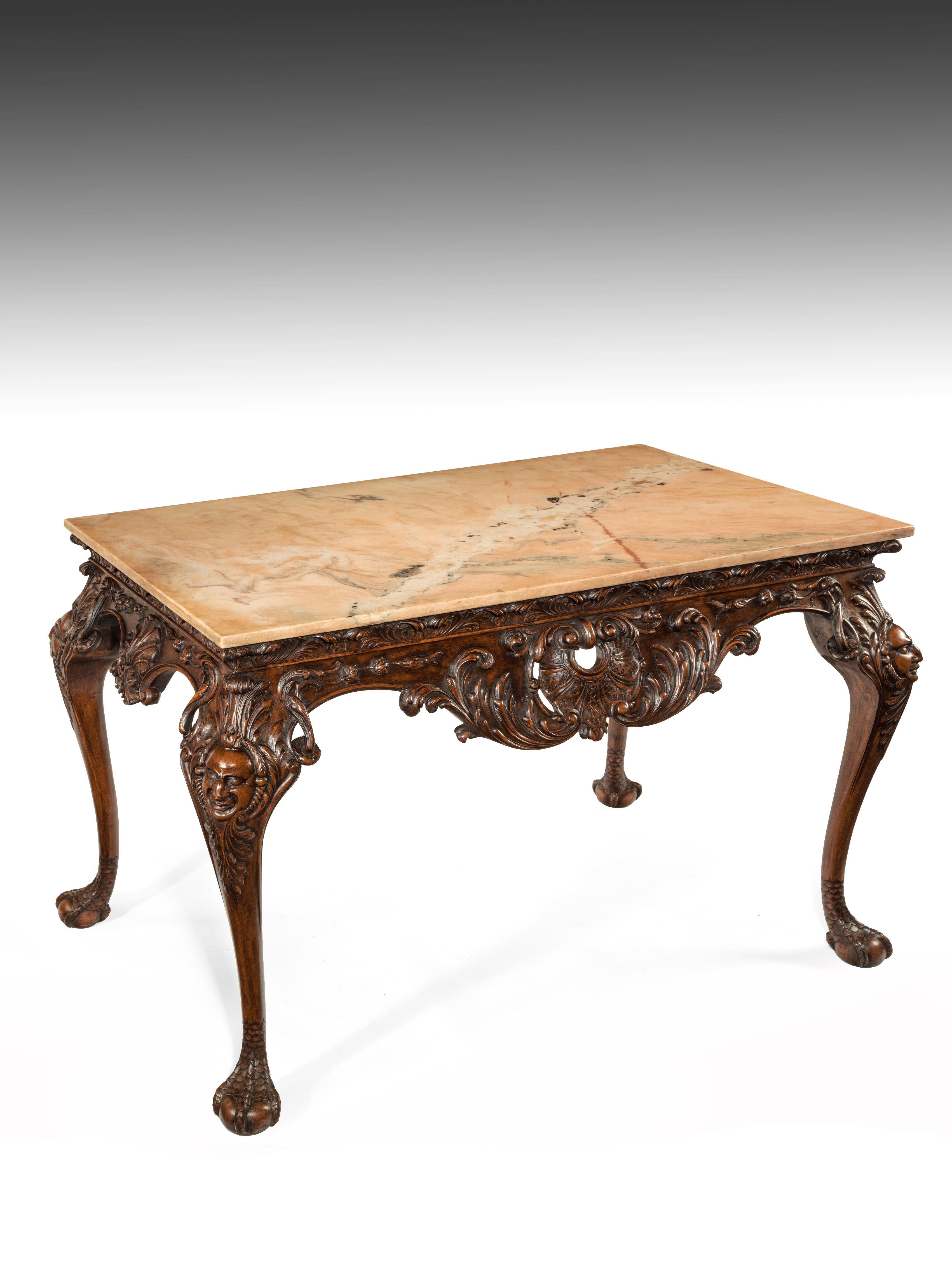 Gillows 19th Century Walnut Carved Centre Console Table with Marble Top 9