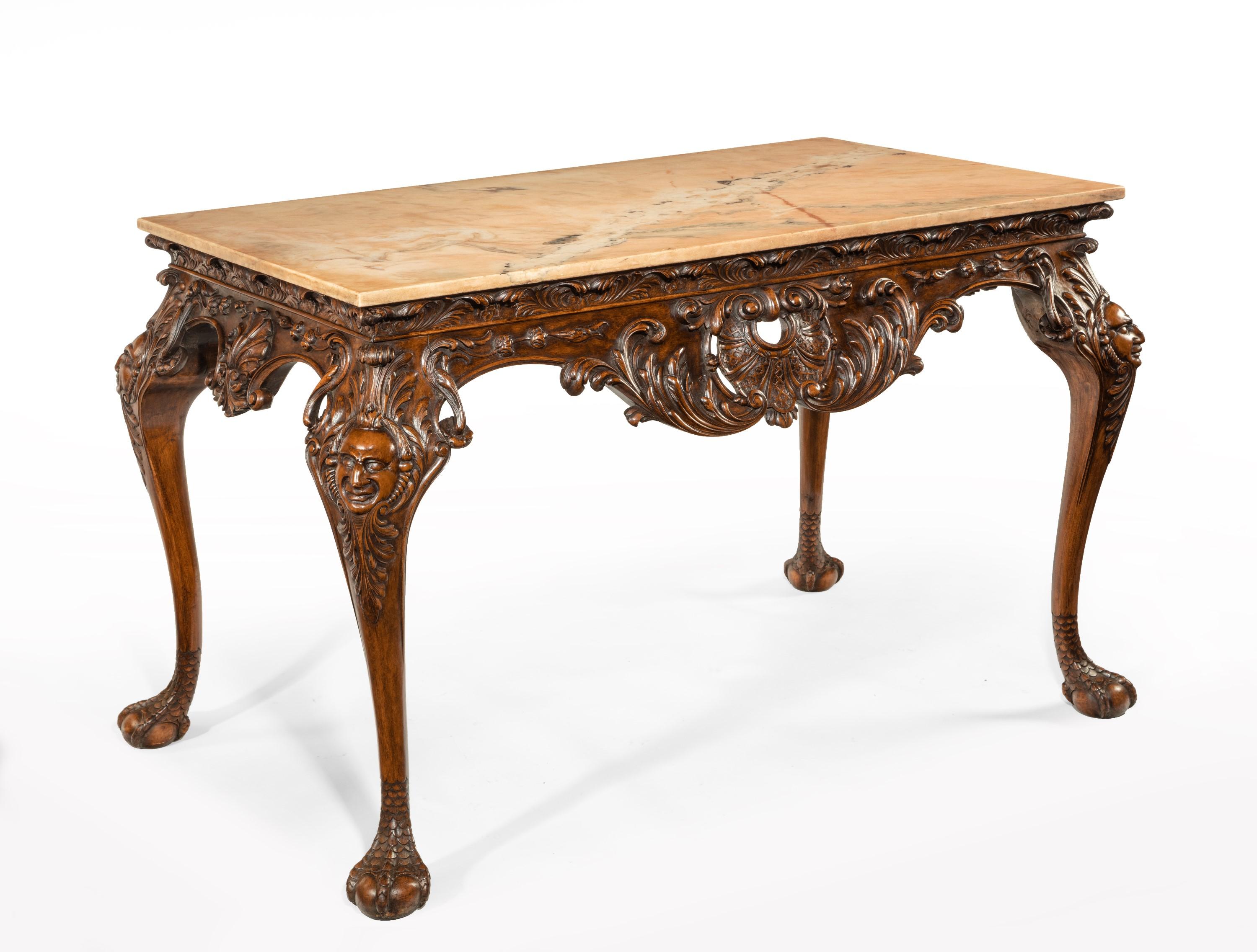 Gillows 19th Century Walnut Carved Centre Console Table with Marble Top 2